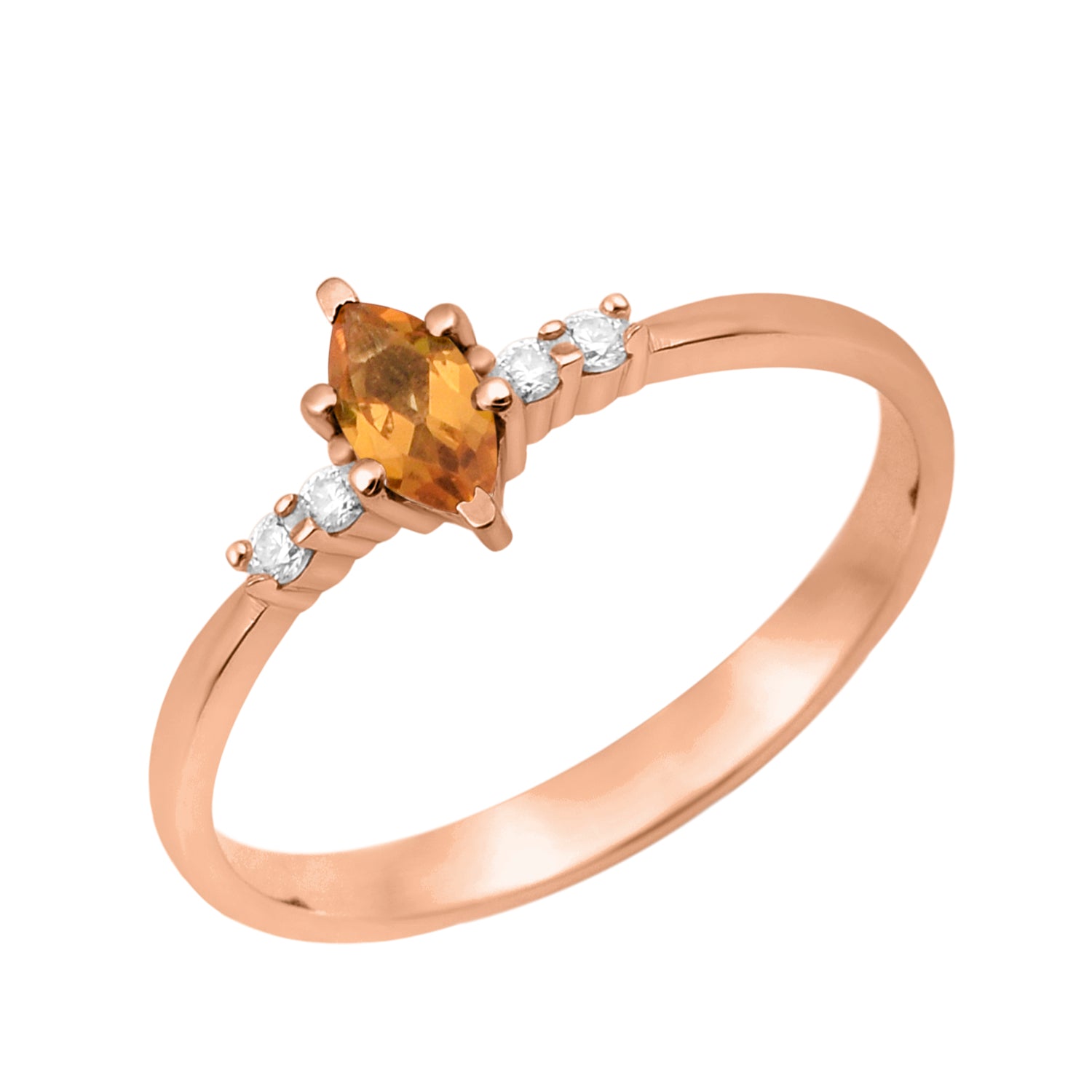 Citrine Marquise Solitaire Accents Ring - Sterling Silver