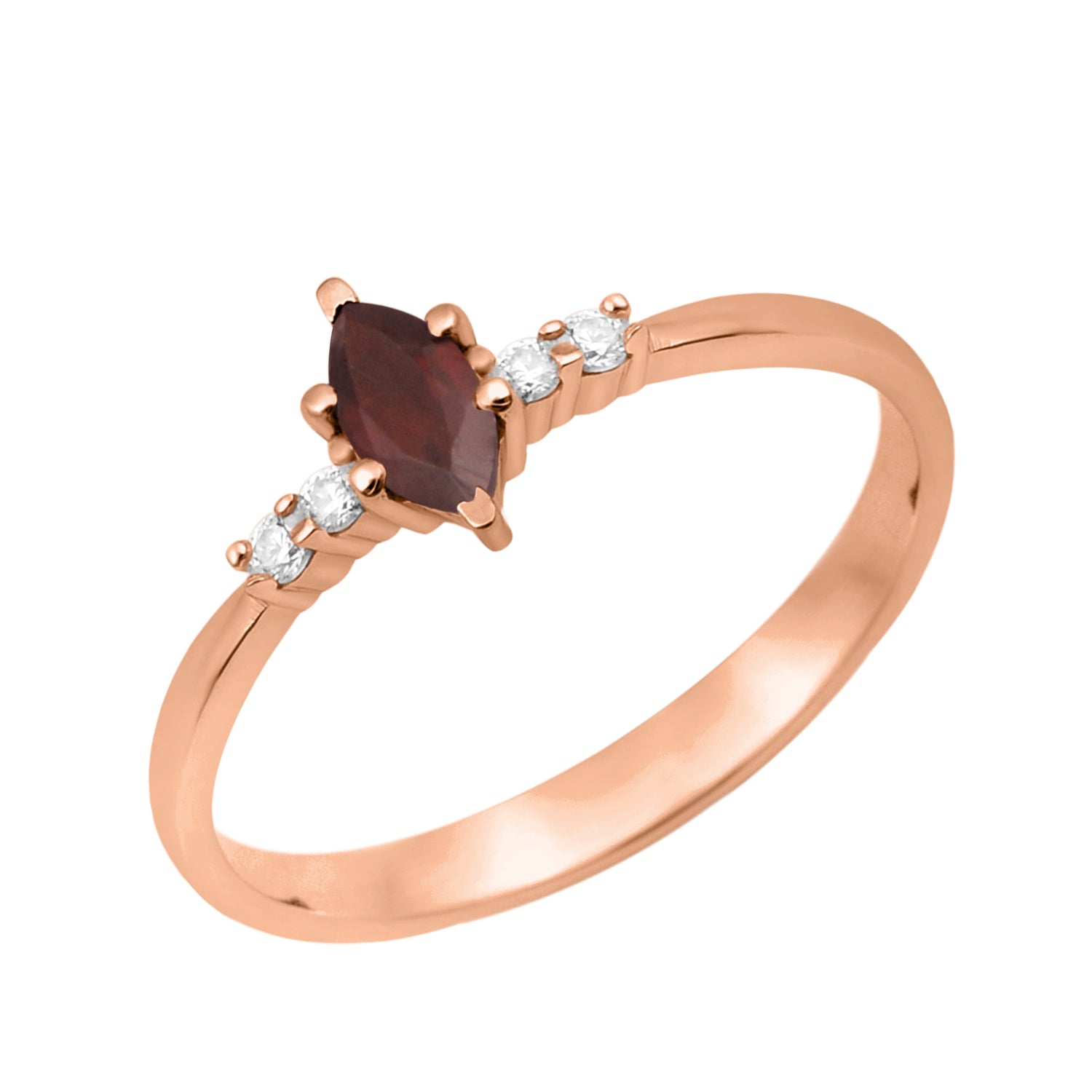 Garnet Marquise Solitaire Accents Ring - Sterling Silver