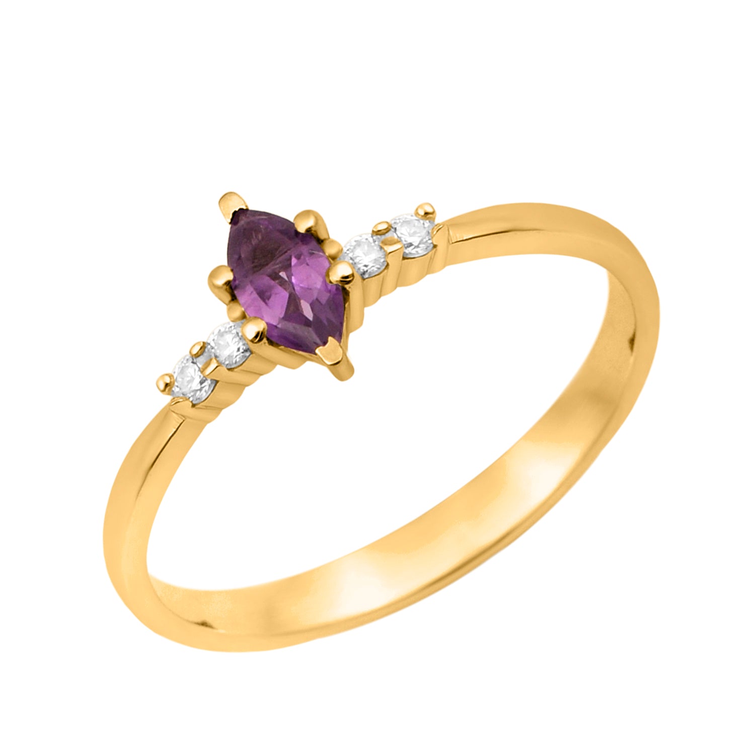 Amethyst Marquise Solitaire Accents Ring - Sterling Silver