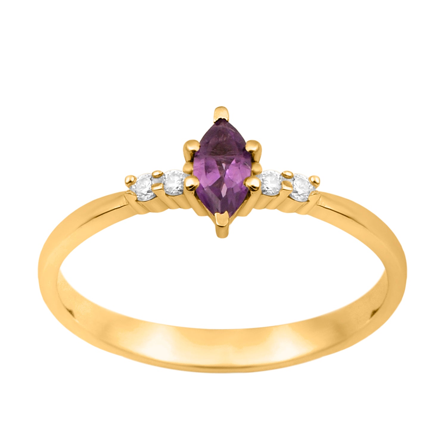 Amethyst Marquise Solitaire Accents Ring - Sterling Silver