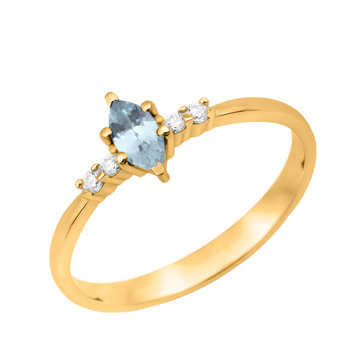 Blue Topaz Marquise Solitaire Accents Ring - Sterling Silver
