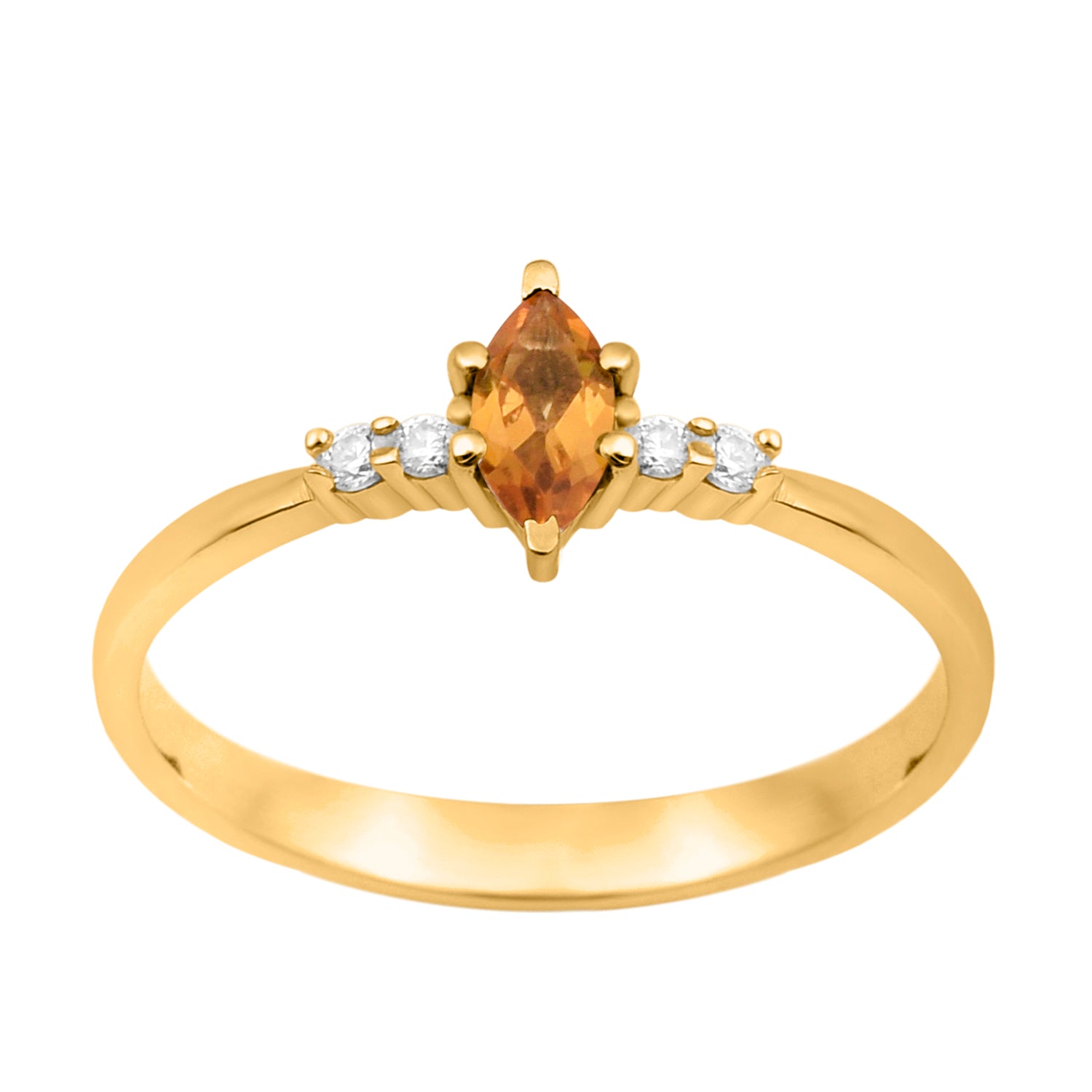 Citrine Marquise Solitaire Accents Ring - Sterling Silver