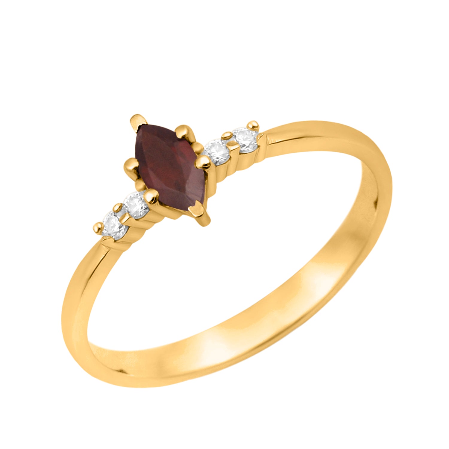 Garnet Marquise Solitaire Accents Ring - Sterling Silver