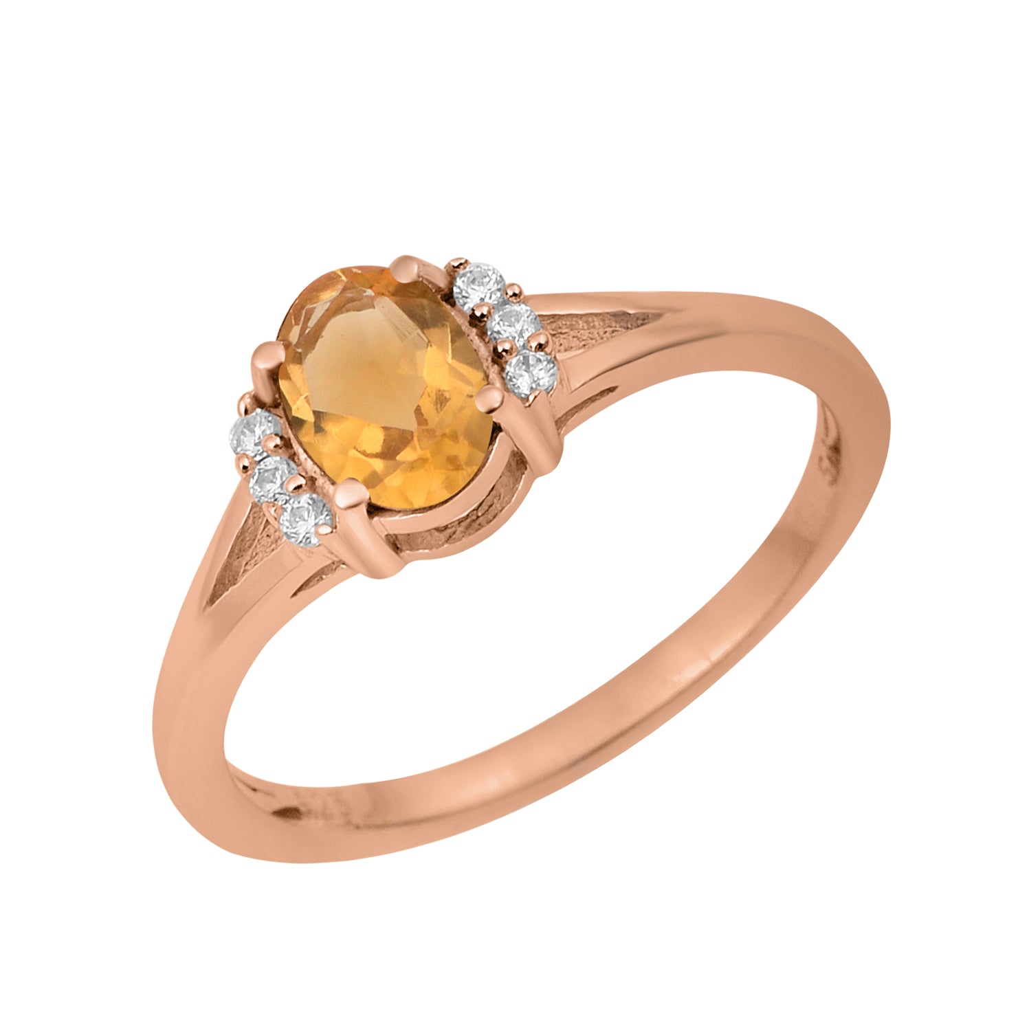 Citrine Solitaire Accents Ring - Sterling Silver
