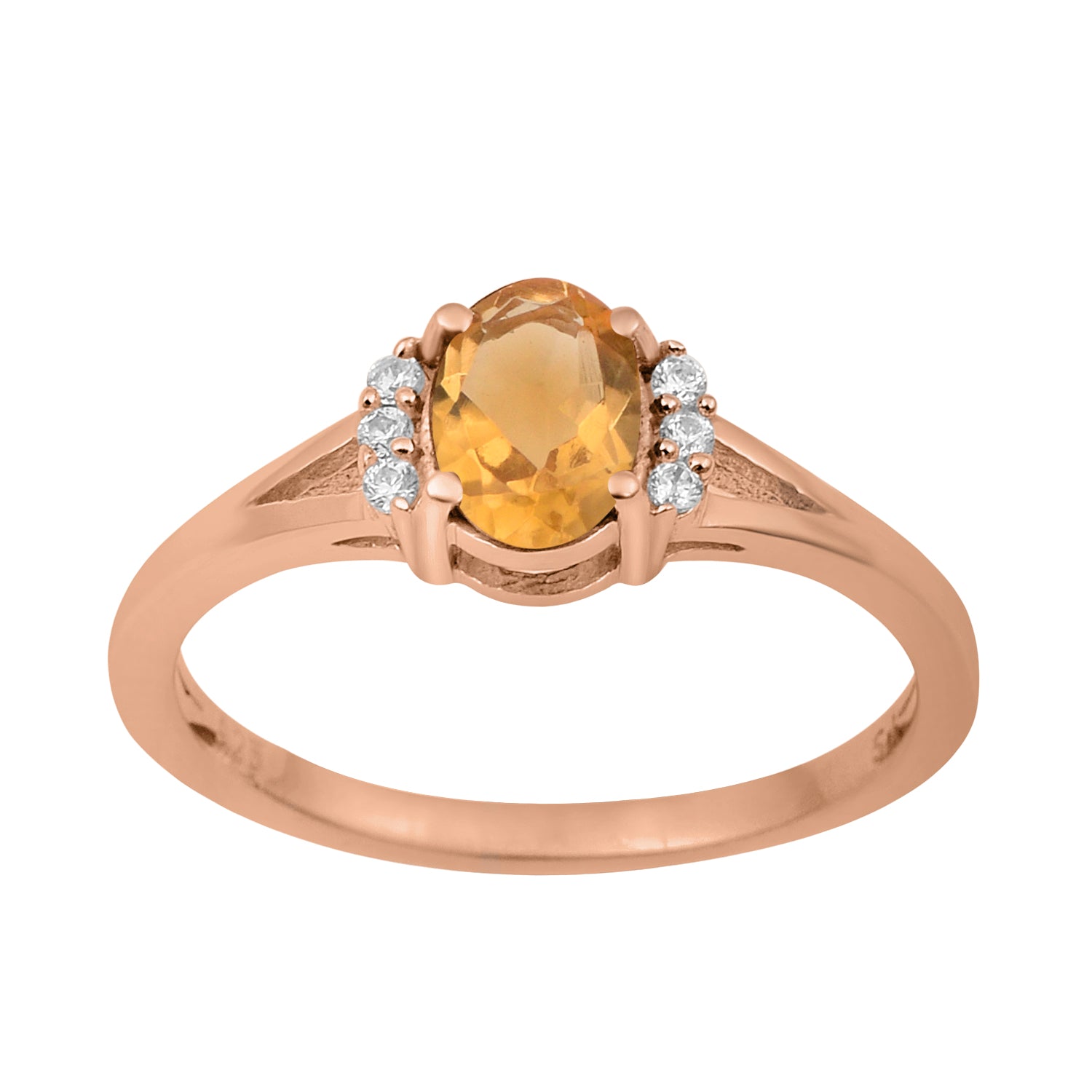 Citrine Solitaire Accents Ring - Sterling Silver