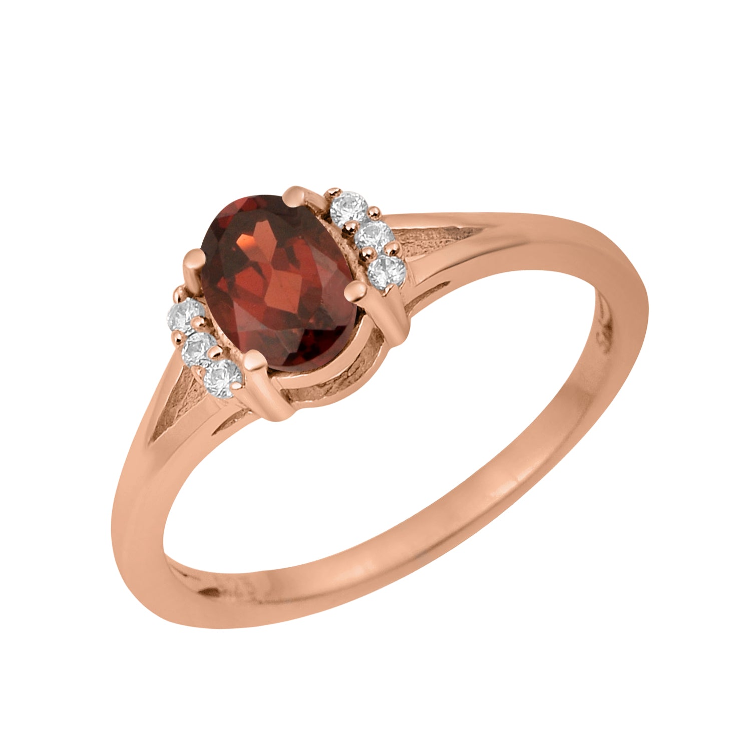 Garnet Solitaire Accents Ring - Sterling Silver