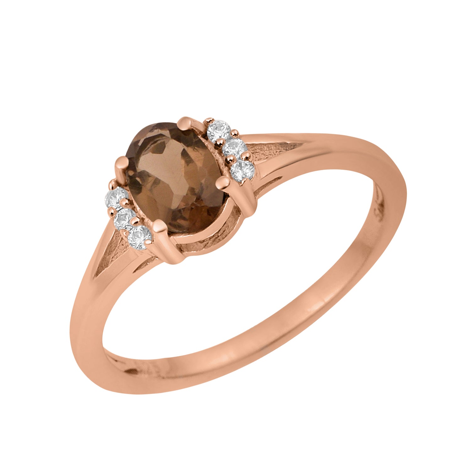 Smoky Quartz Solitaire Accents Ring - Sterling Silver