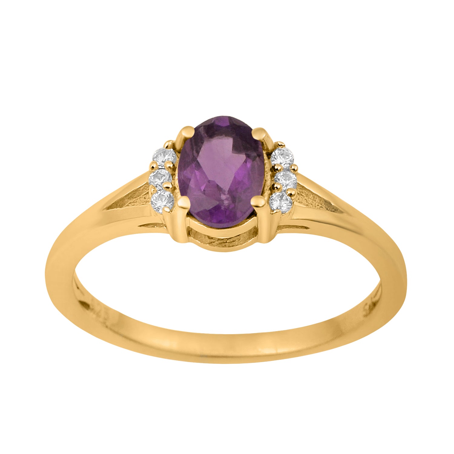 Amethyst Solitaire Accents Ring - Sterling Silver