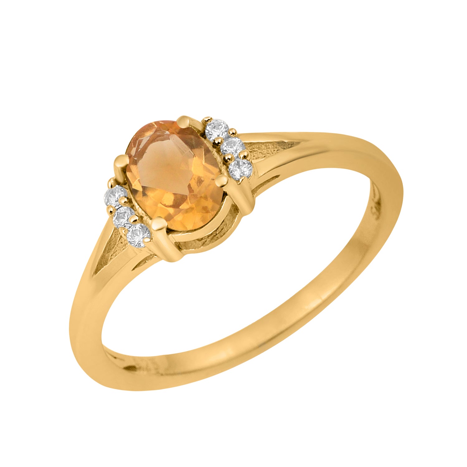 Citrine Solitaire Accents Ring - Sterling Silver