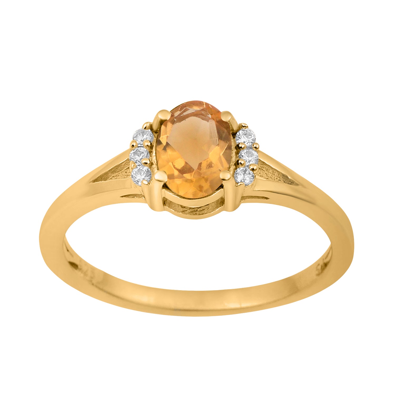 Citrine Solitaire Accents Ring - Sterling Silver