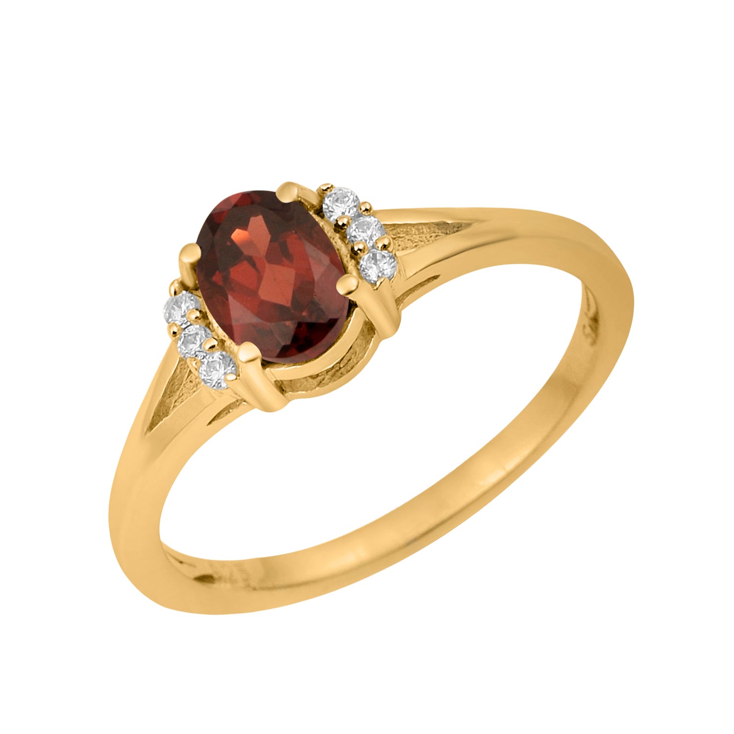Garnet Solitaire Accents Ring - Sterling Silver