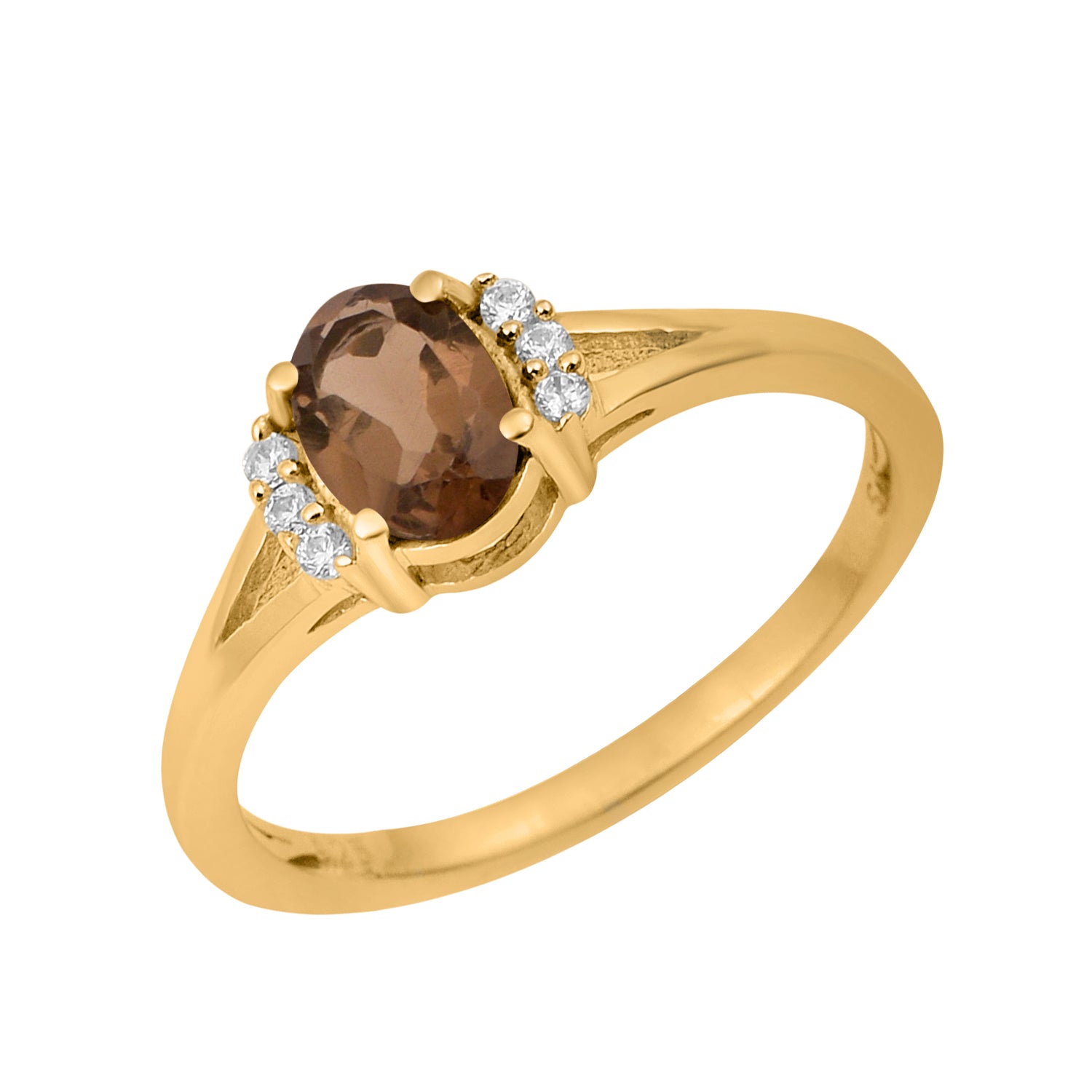 Smoky Quartz Solitaire Accents Ring - Sterling Silver