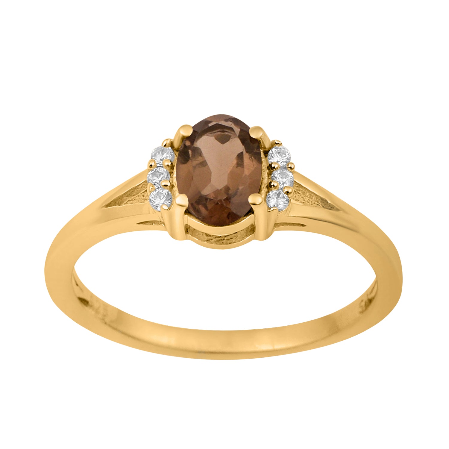 Smoky Quartz Solitaire Accents Ring - Sterling Silver