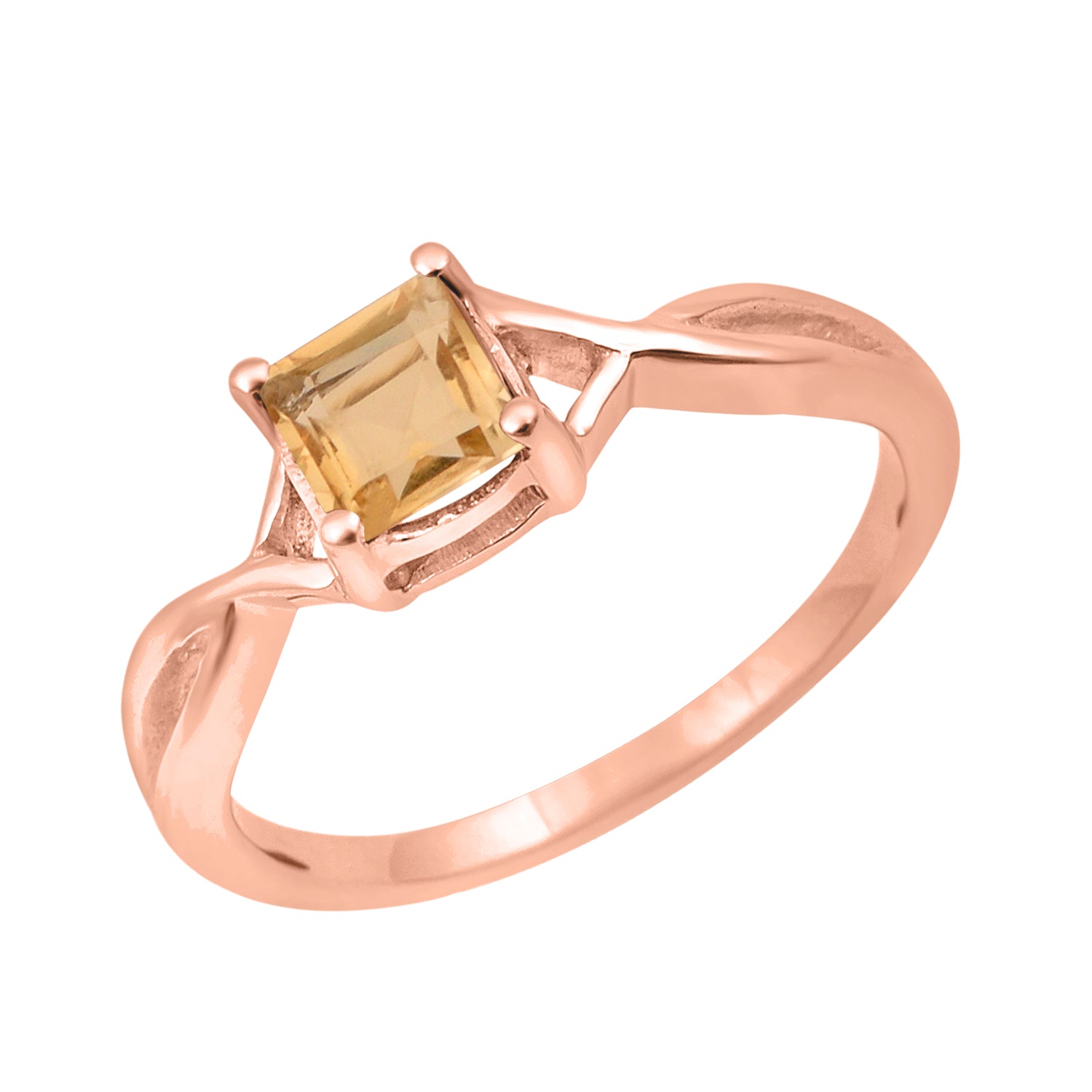 Citrine Solitaire Split Shank Ring - Sterling Silver