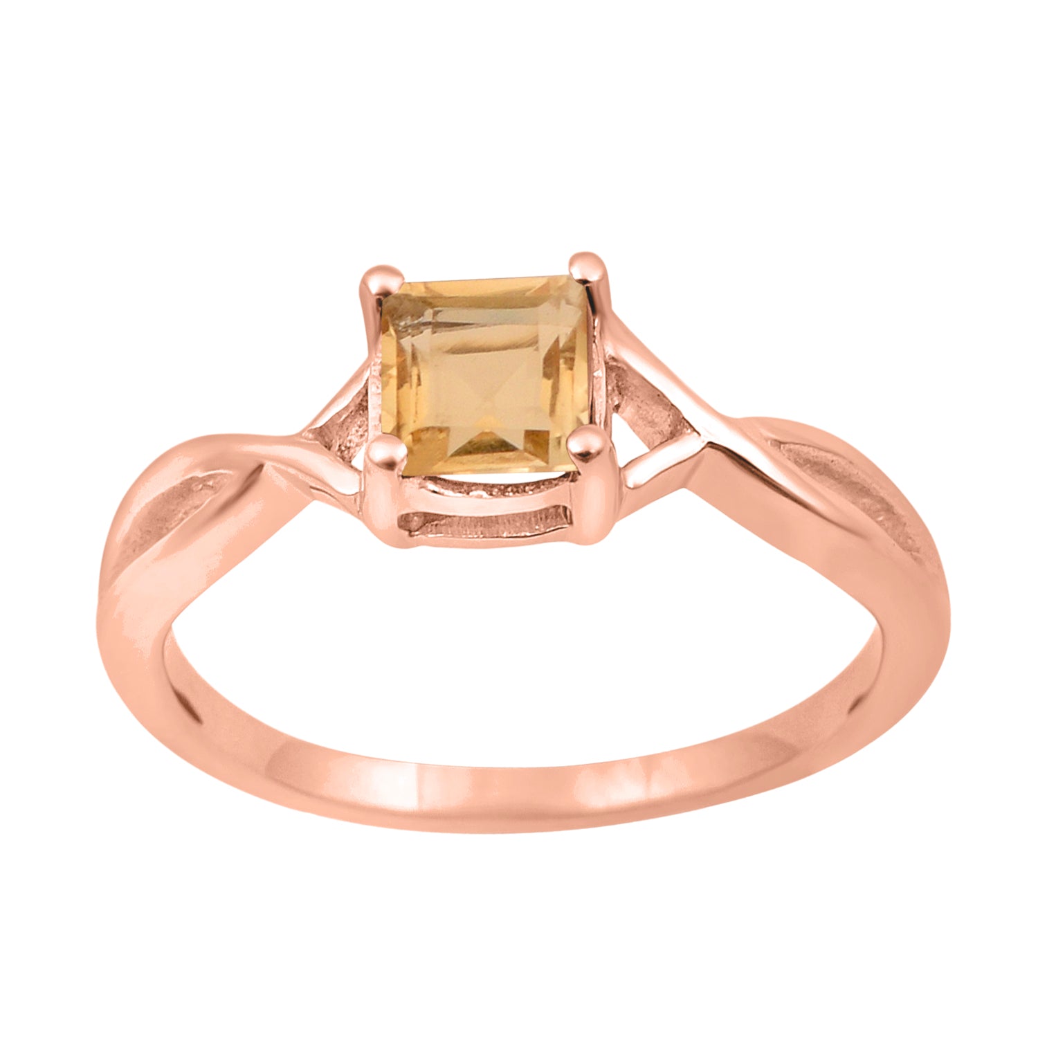 Citrine Solitaire Split Shank Ring - Sterling Silver