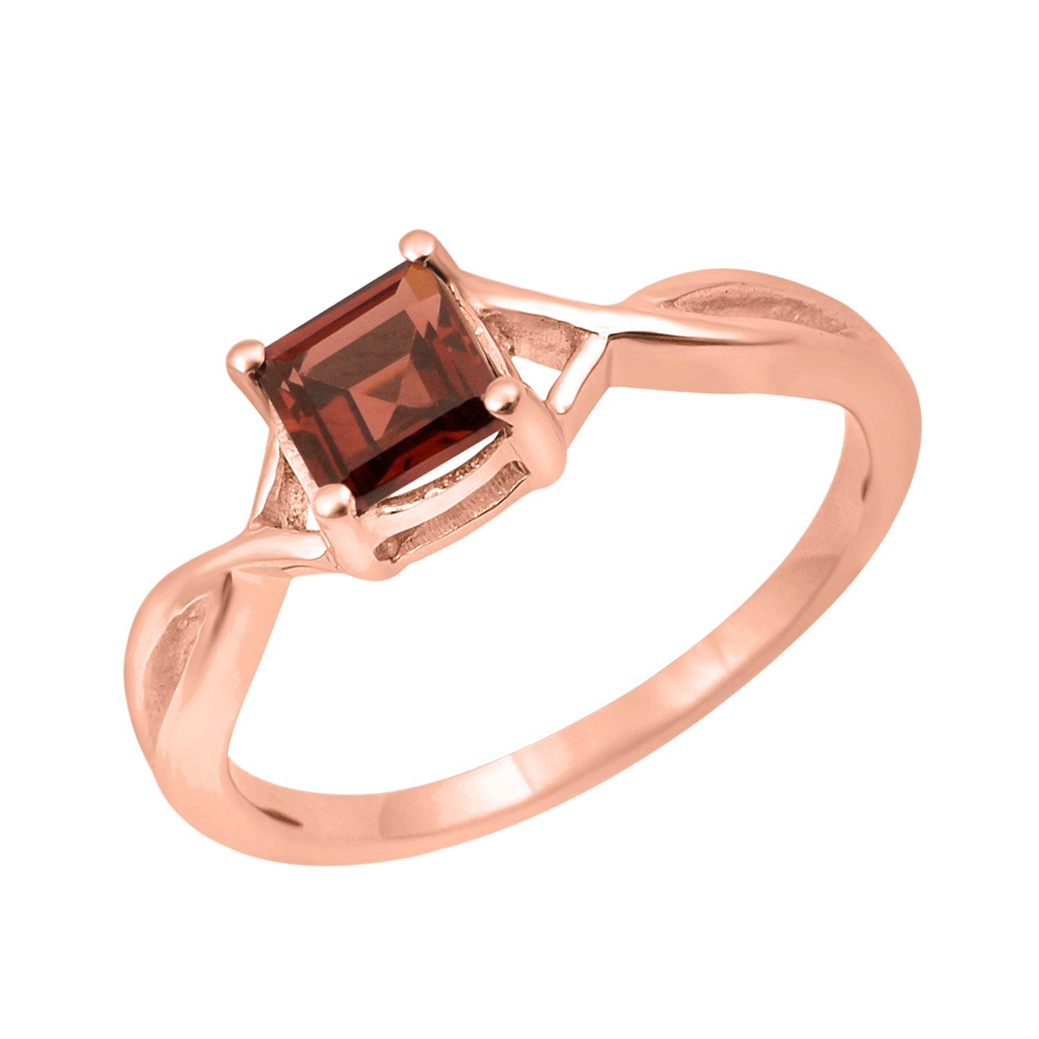 Garnet Solitaire Split Shank Ring - Sterling Silver