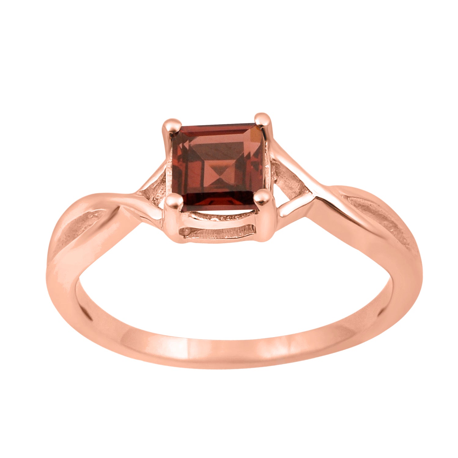 Garnet Solitaire Split Shank Ring - Sterling Silver