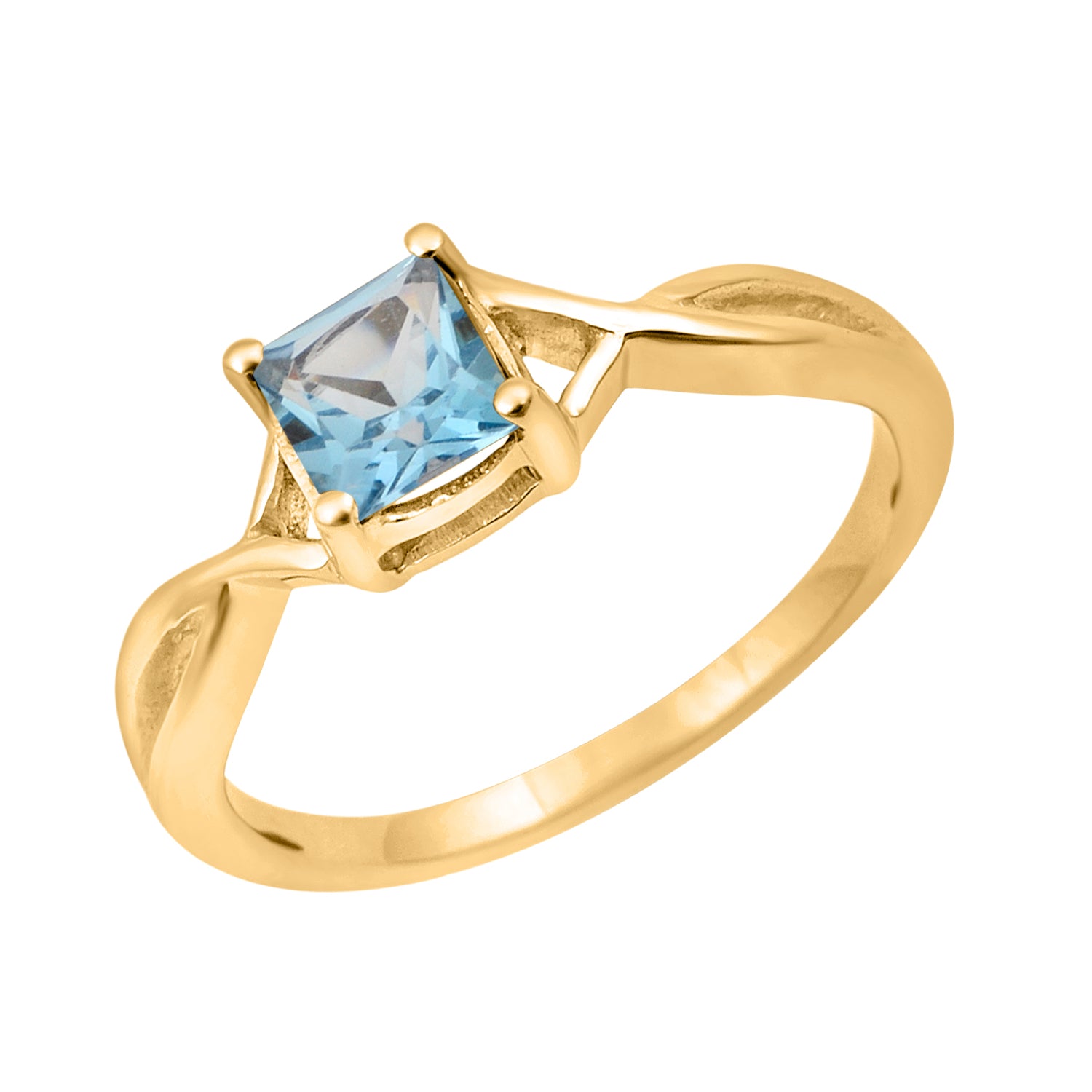 Blue Topaz Solitaire Split Shank Ring - Sterling Silver