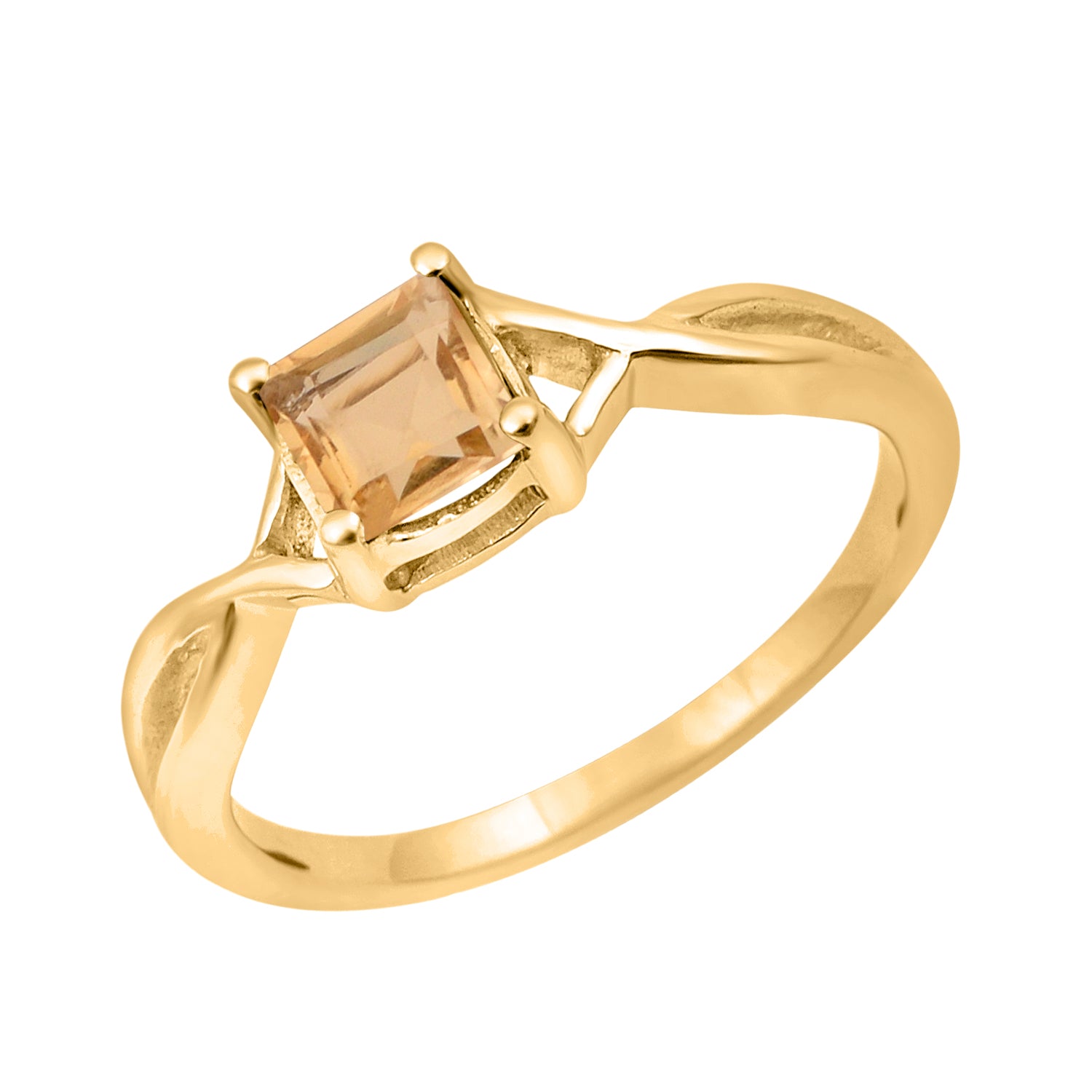Citrine Solitaire Split Shank Ring - Sterling Silver