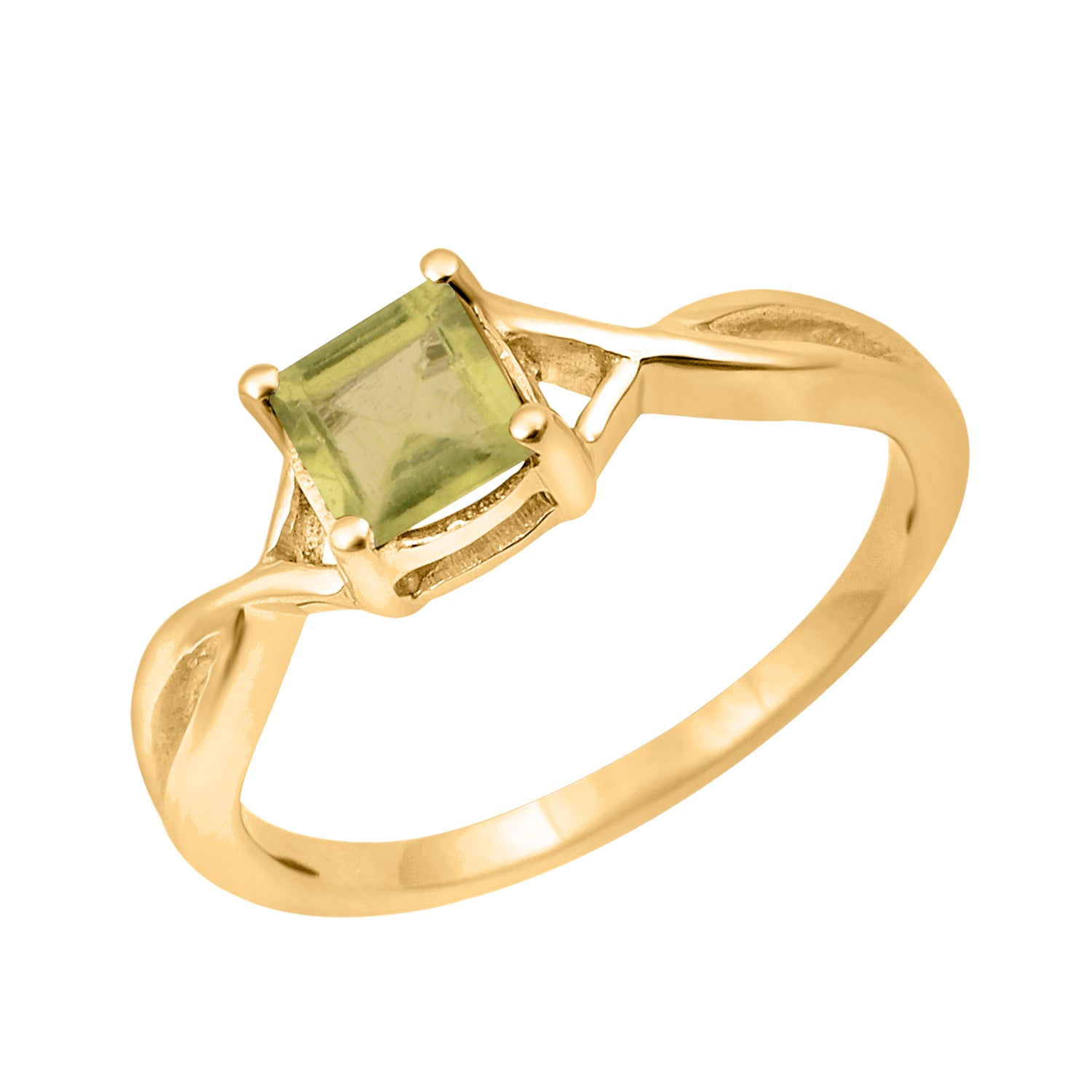 Peridot Solitaire Split Shank Ring - Sterling Silver