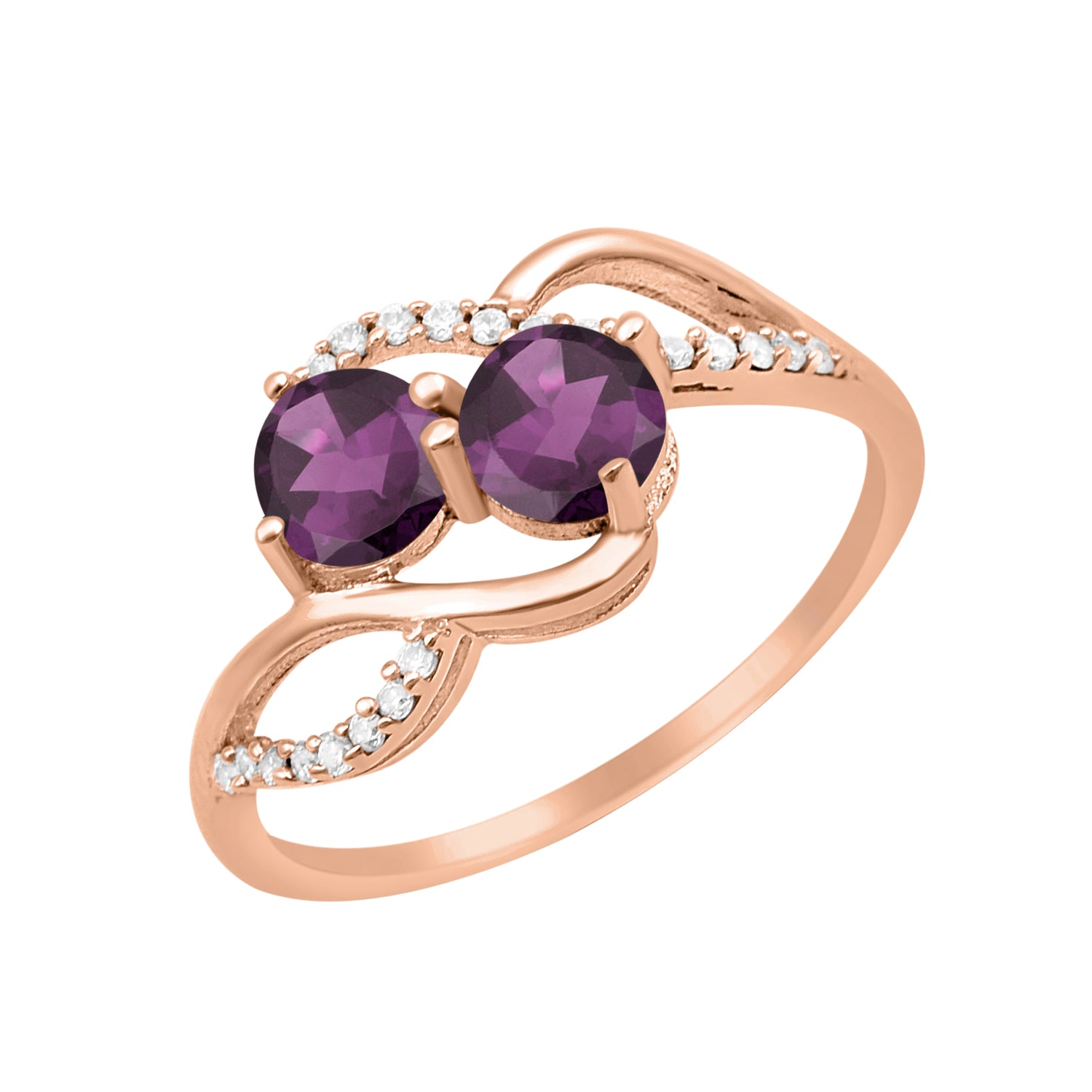 Amethyst Two Stone Twisted Ring - Sterling Silver