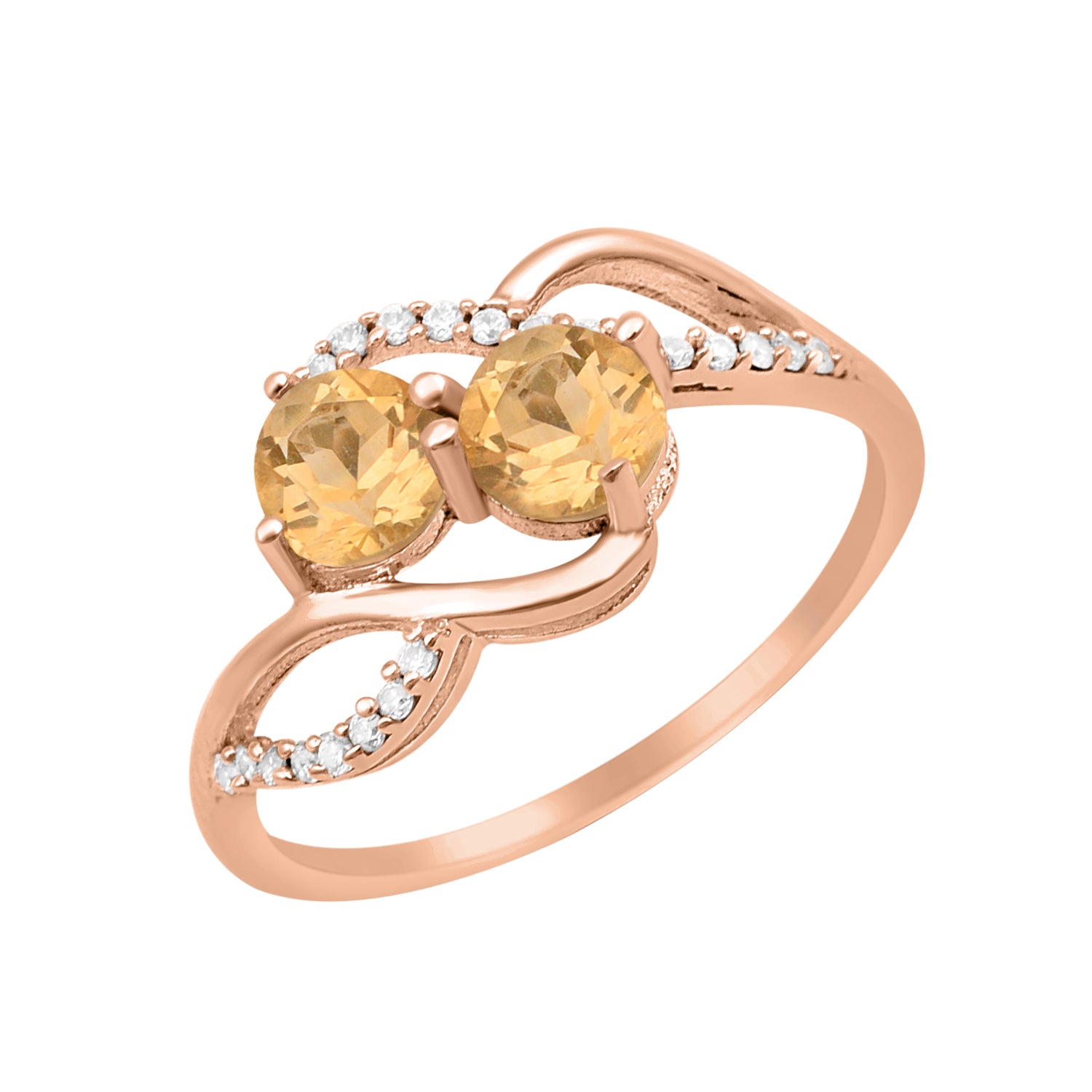 Citrine Two Stone Twisted Ring - Sterling Silver