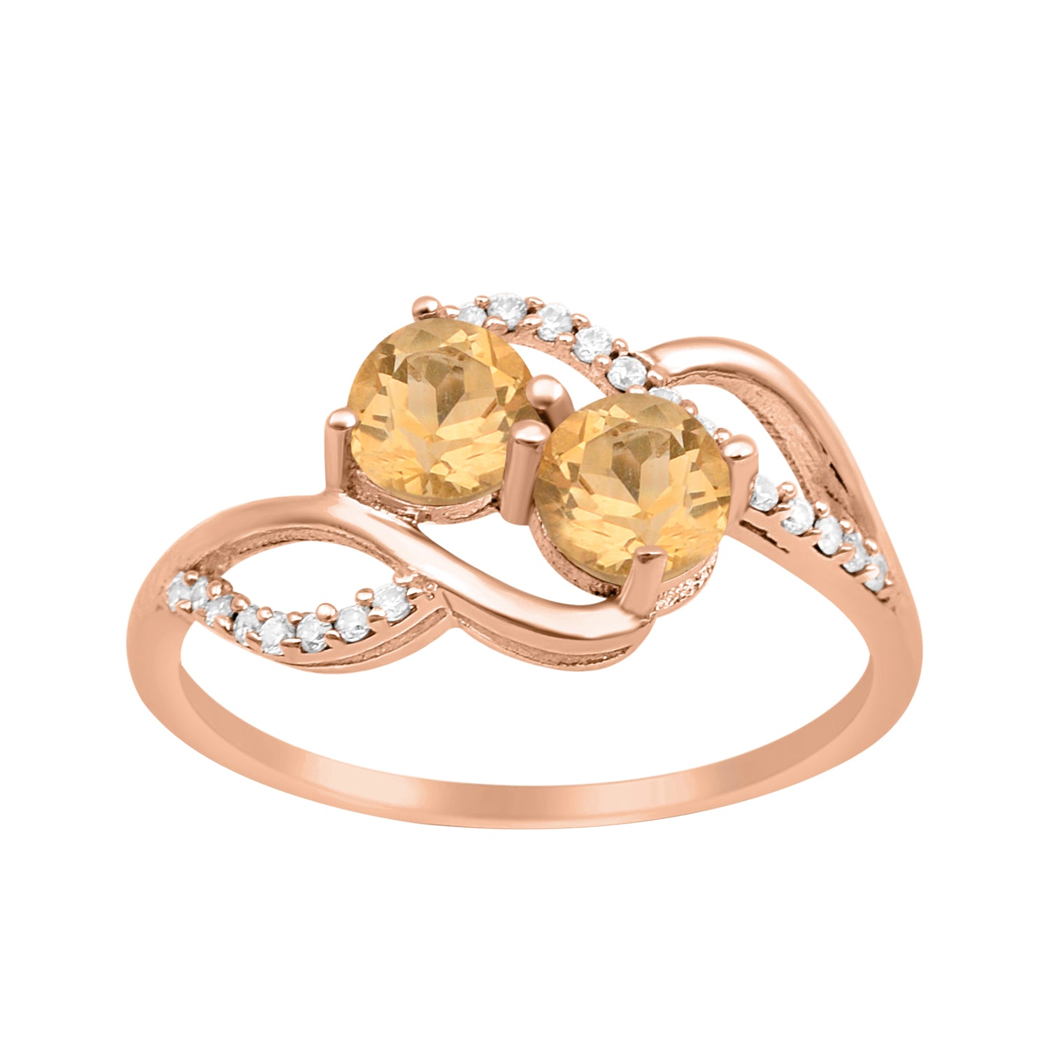 Citrine Two Stone Twisted Ring - Sterling Silver
