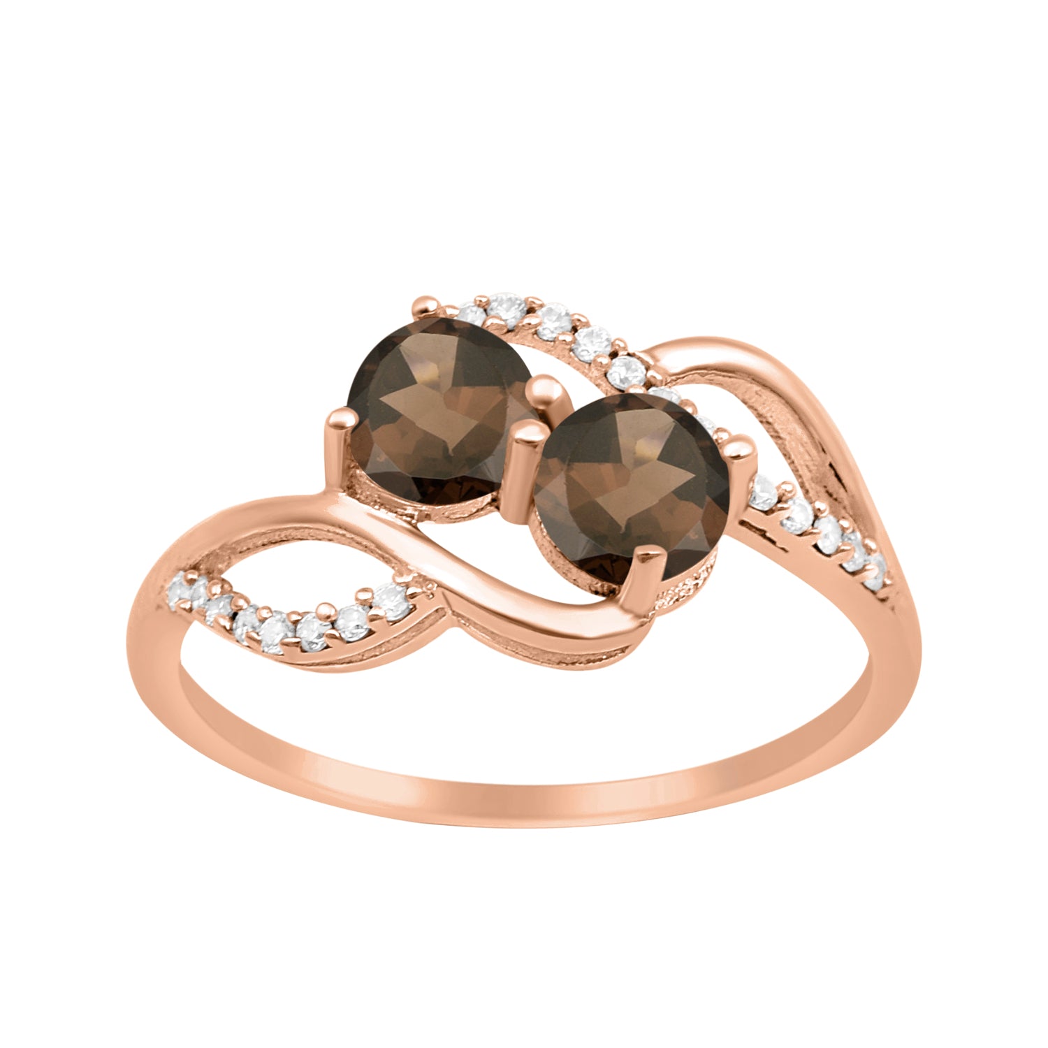 Smoky Quartz Two Stone Twisted Ring - Sterling Silver