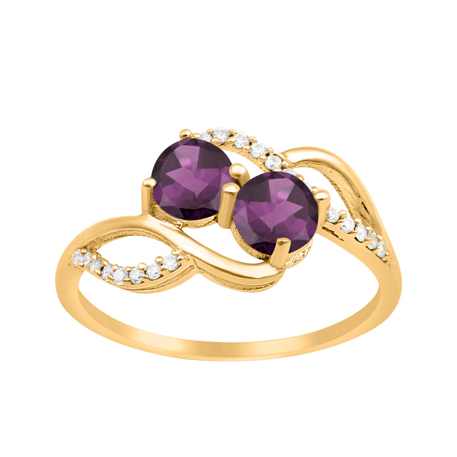 Amethyst Two Stone Twisted Ring - Sterling Silver