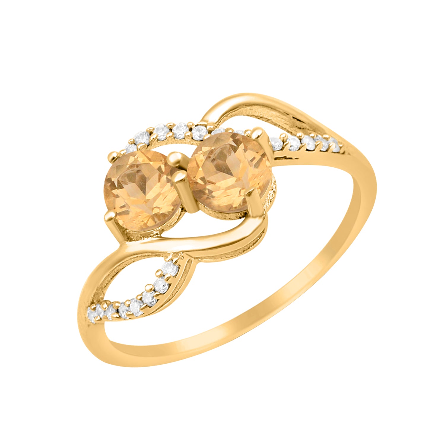 Citrine Two Stone Twisted Ring - Sterling Silver
