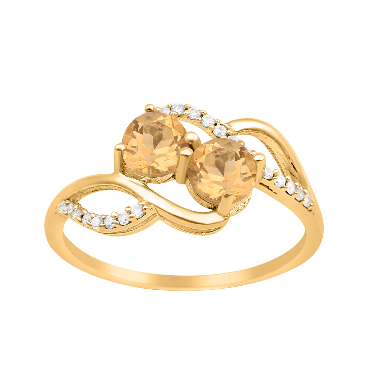 Citrine Two Stone Twisted Ring - Sterling Silver