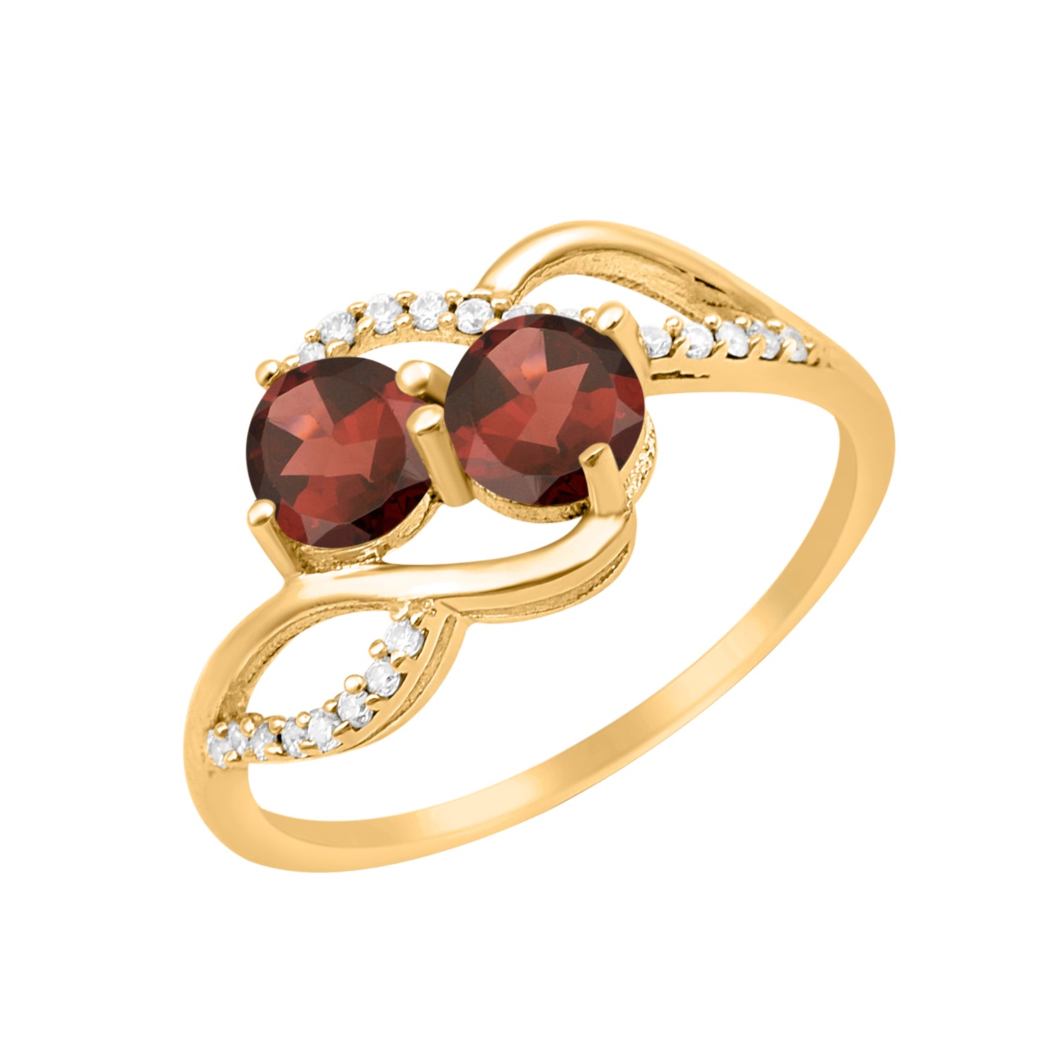 Garnet Two Stone Twisted Ring - Sterling Silver