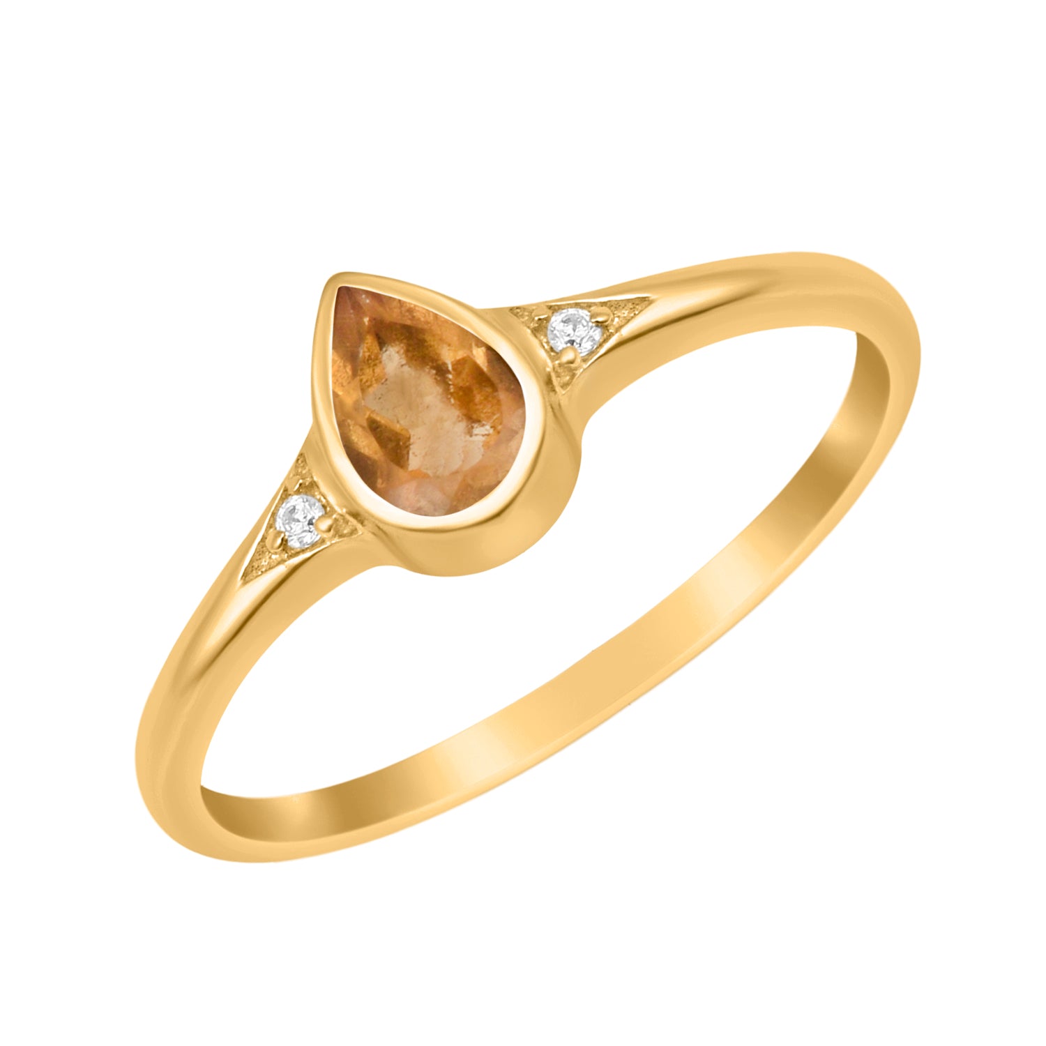 Citrine Solitaire Minimalist Ring - Sterling Silver