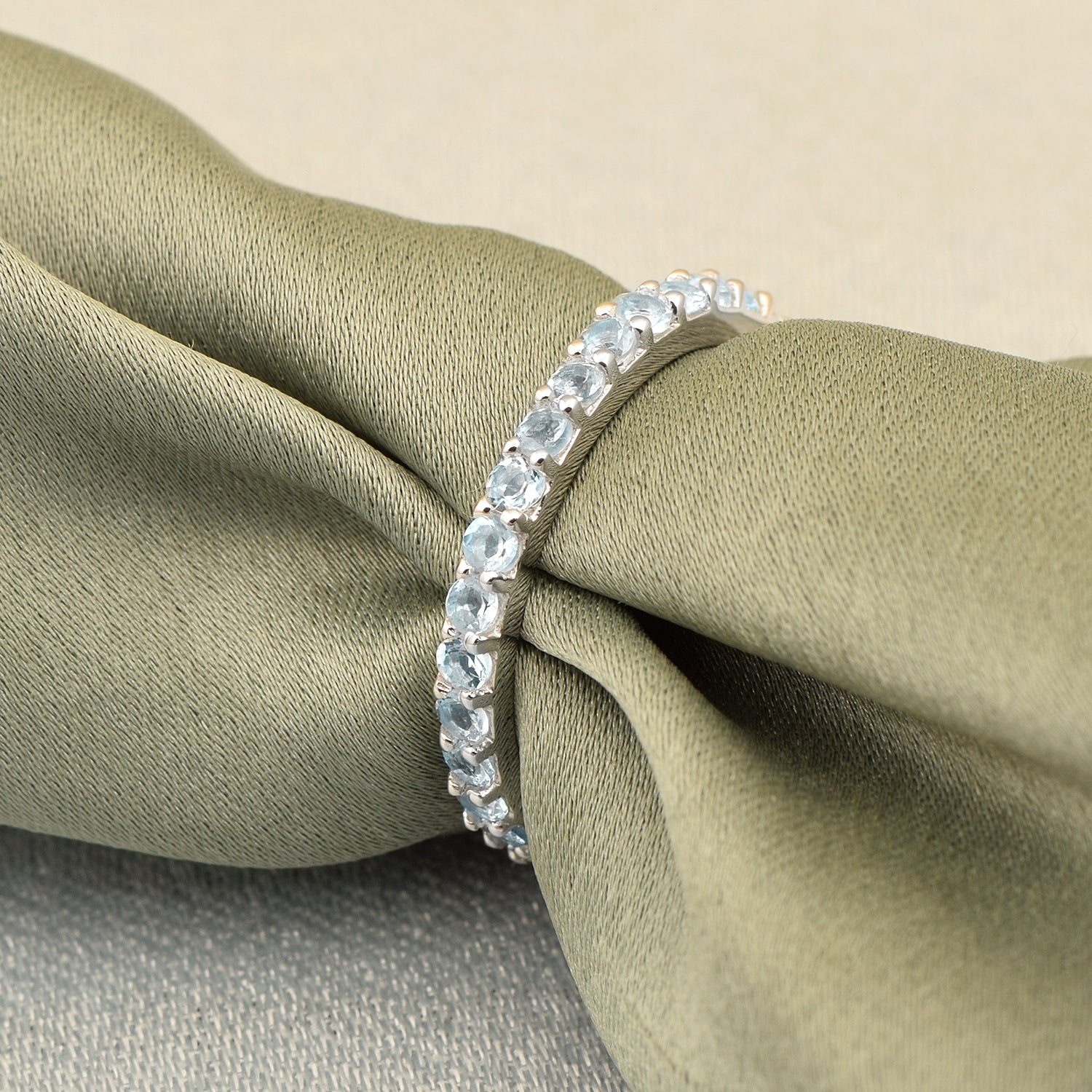Eternity Band 925 Sterling Silver Round 2 MM Aquamarine Ring - Kimaya INC