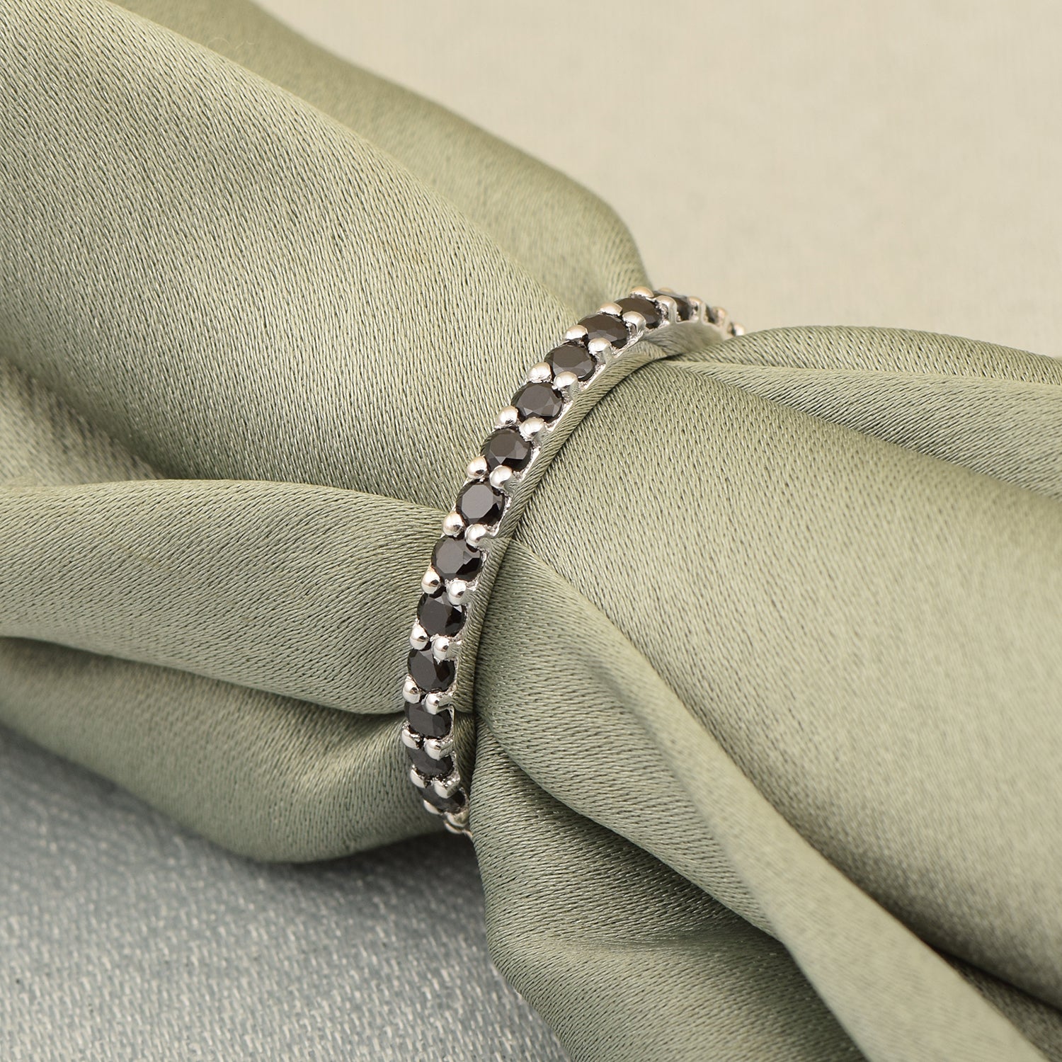 Eternity Band 925 Sterling Silver Round 2 MM Black Spinel Ring - Kimaya INC