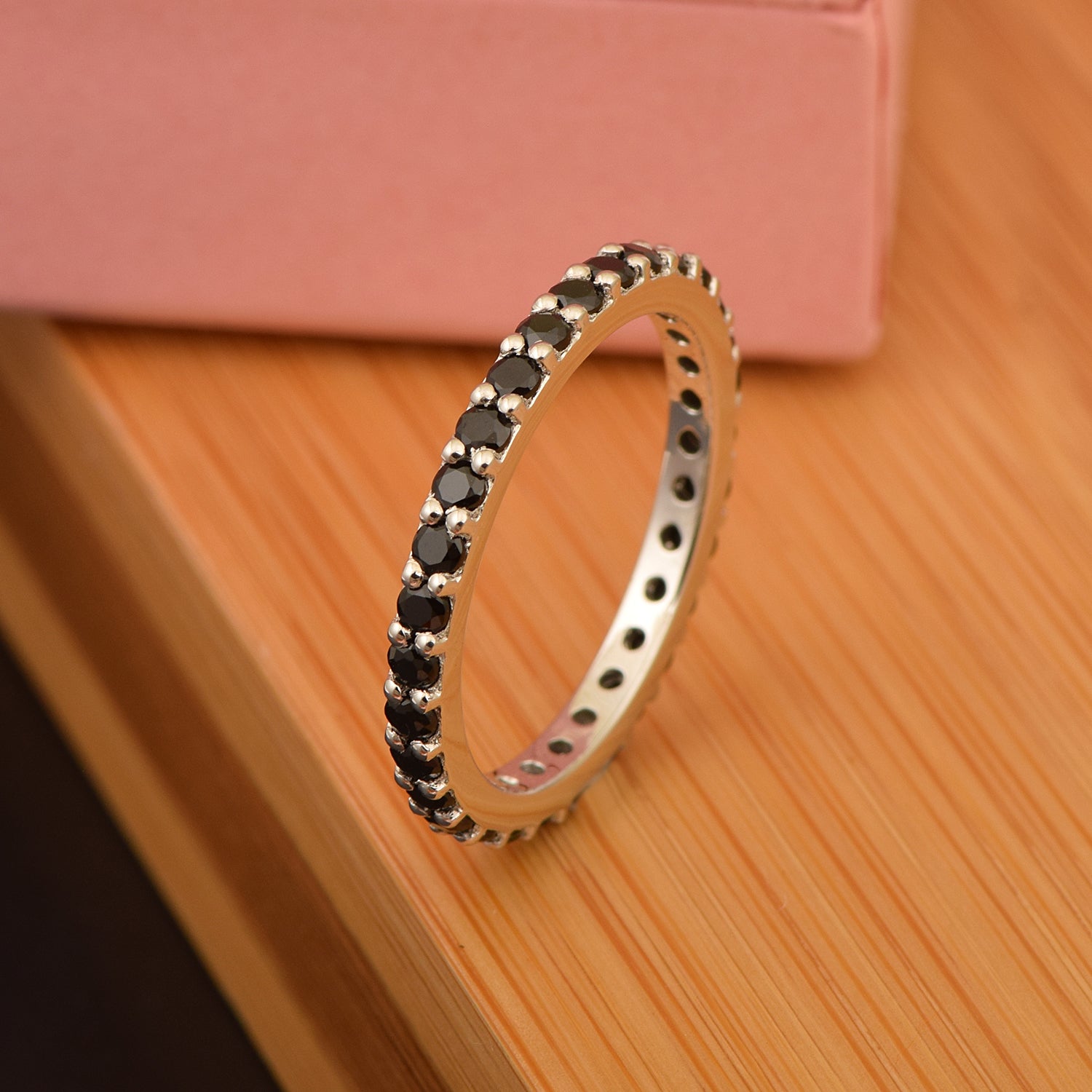 Eternity Band 925 Sterling Silver Round 2 MM Black Spinel Ring - Kimaya INC