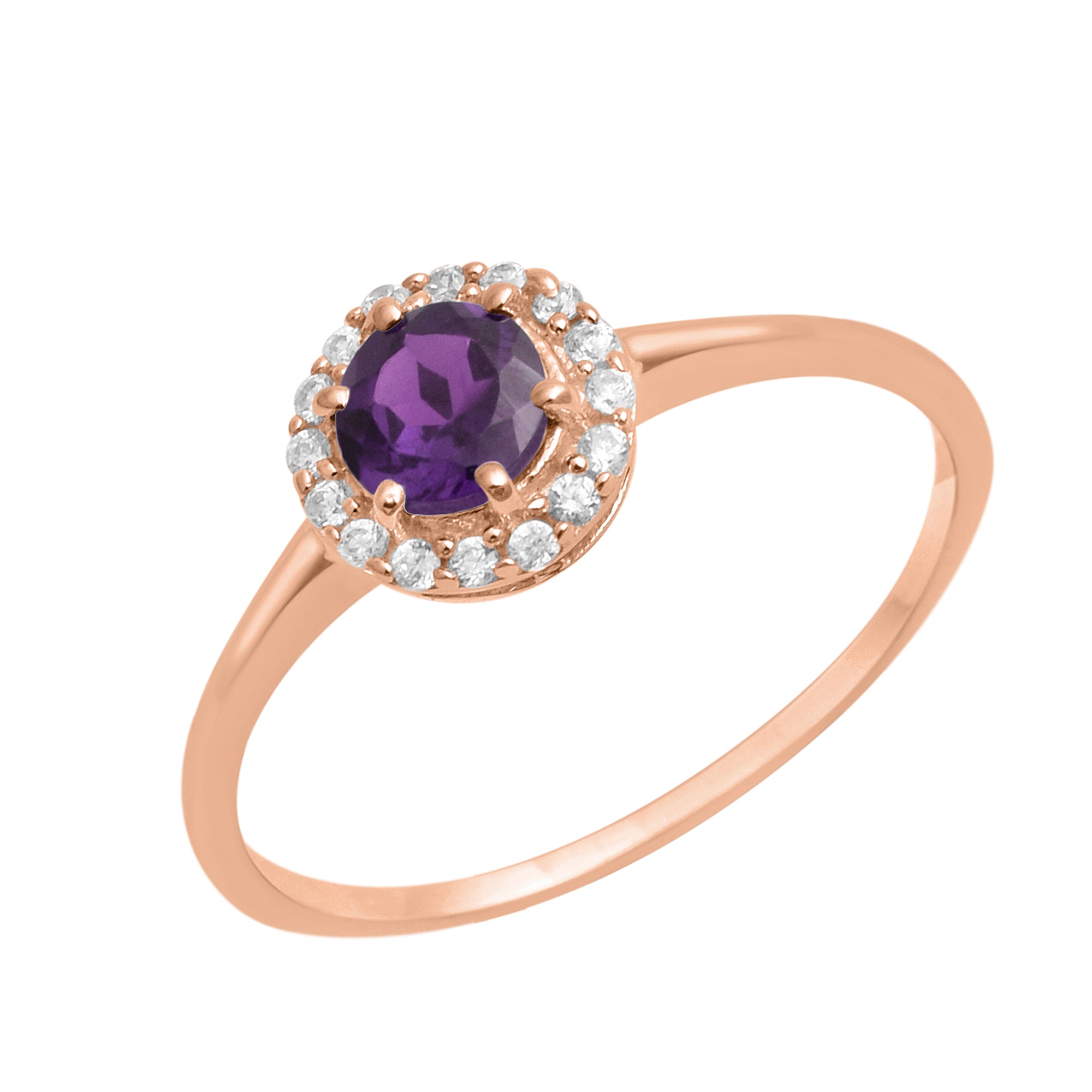 Amethyst Solitaire Halo Ring - Sterling Silver