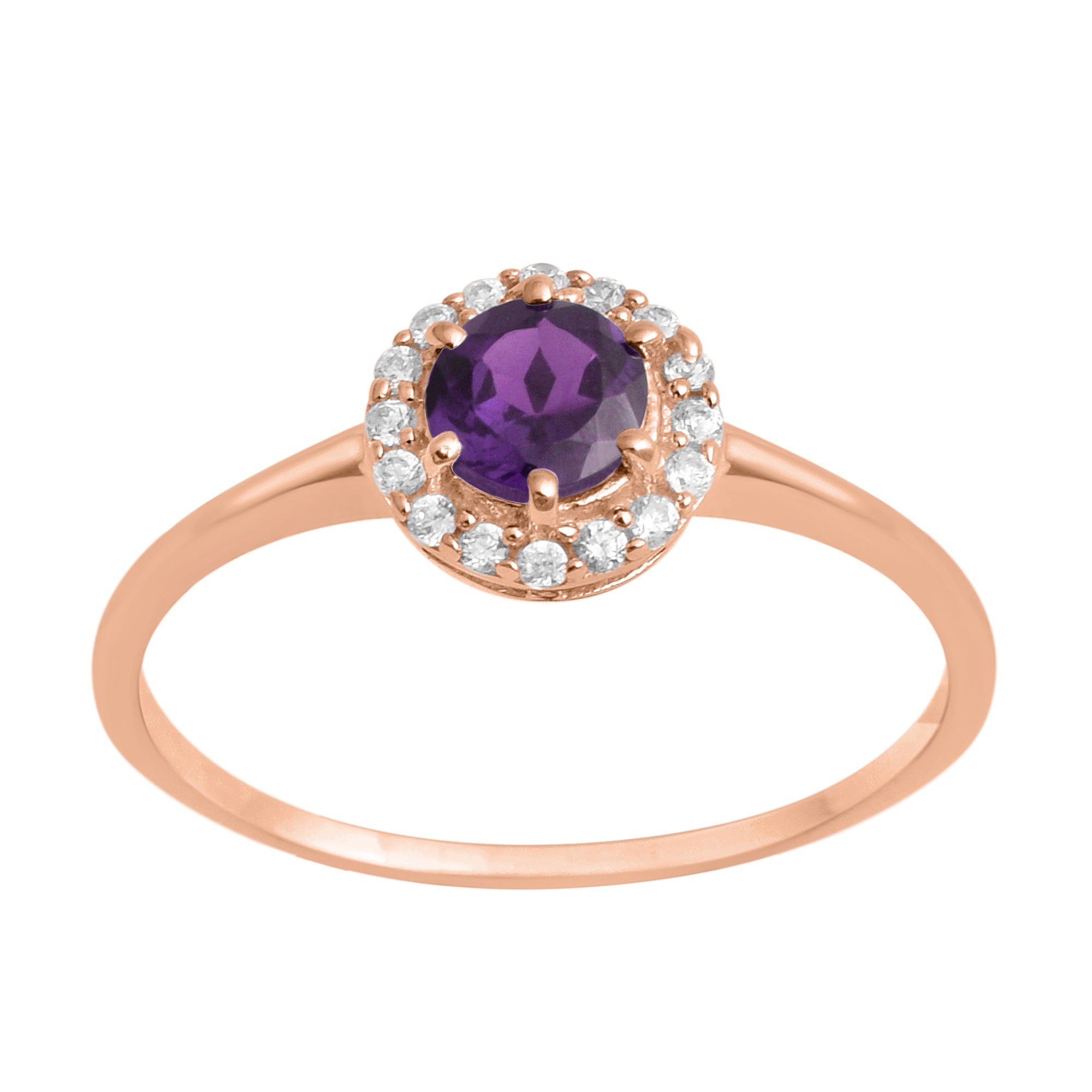 Amethyst Solitaire Halo Ring - Sterling Silver