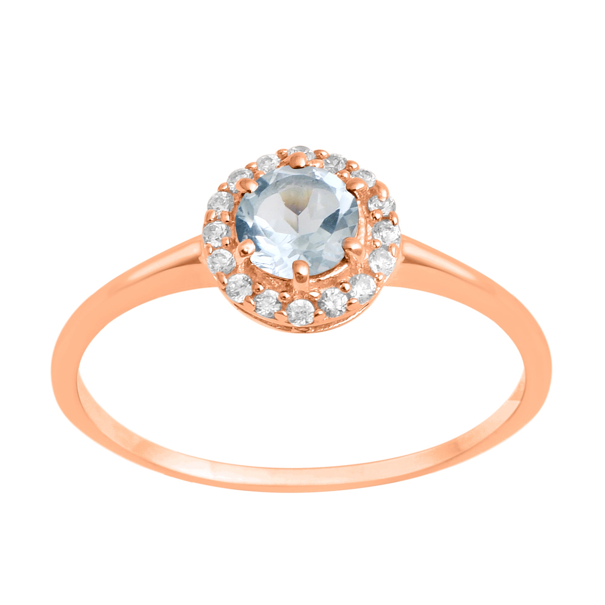 Blue Topaz Solitaire Halo Ring - Sterling Silver