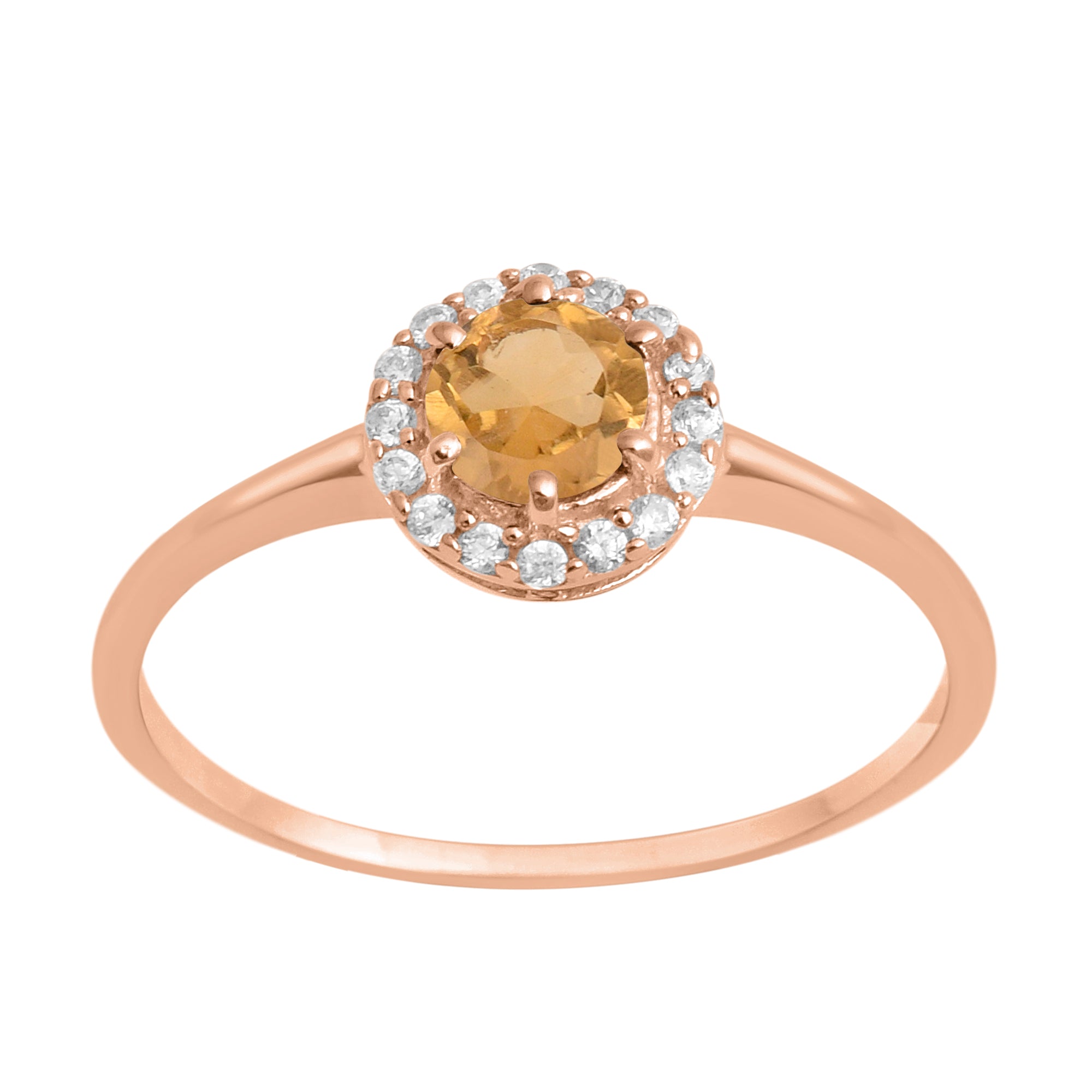 Citrine Solitaire Halo Ring - Sterling Silver