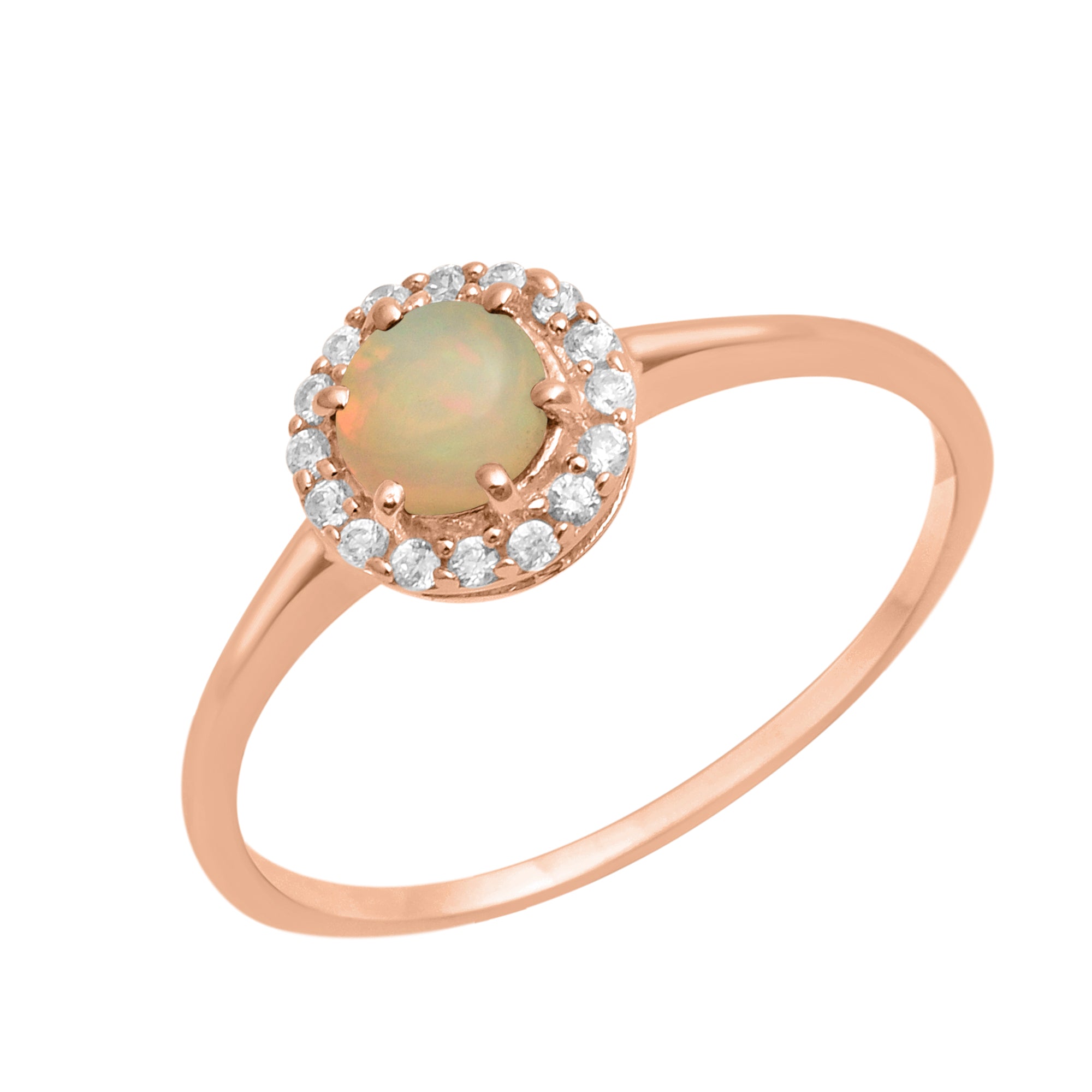 Opal Solitaire Halo Ring - Sterling Silver