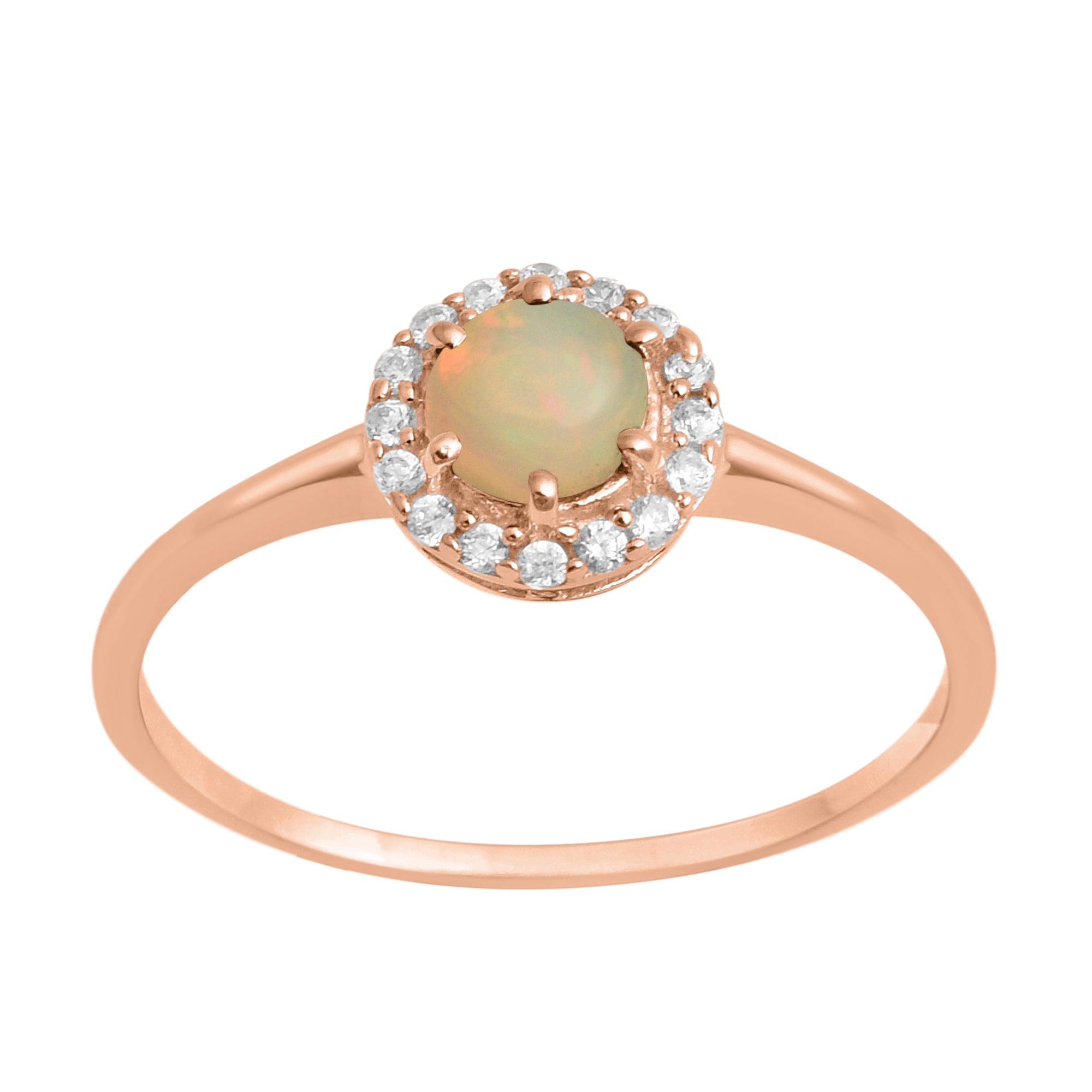 Opal Solitaire Halo Ring - Sterling Silver