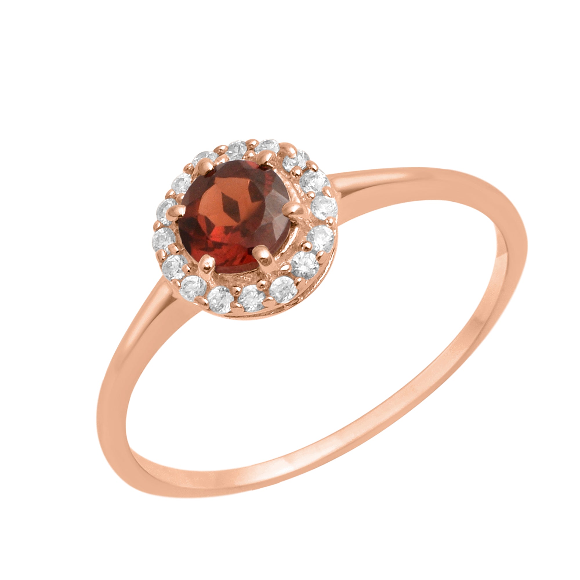 Garnet Solitaire Halo Ring - Sterling Silver