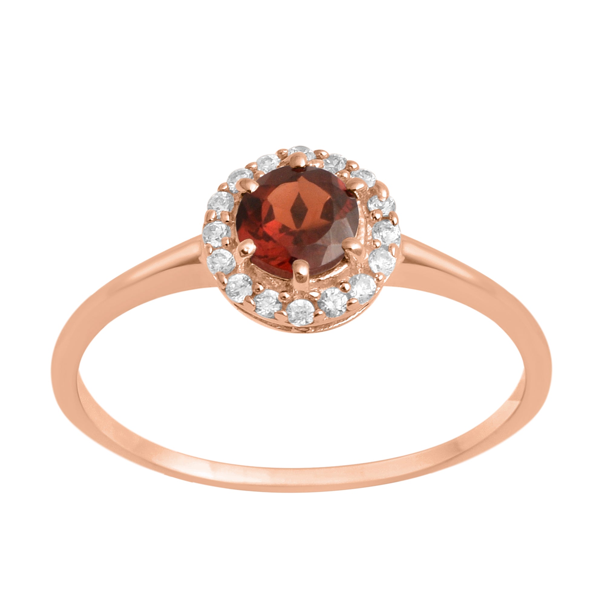 Garnet Solitaire Halo Ring - Sterling Silver