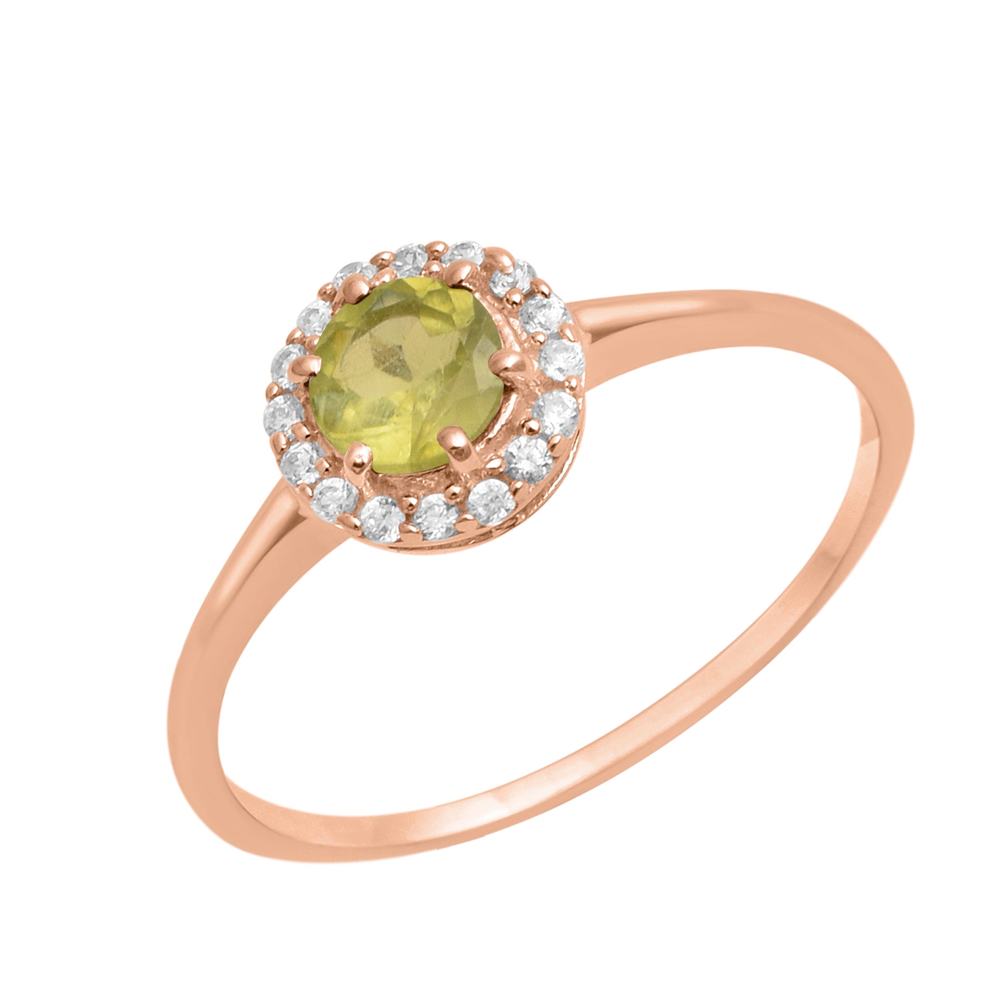 Peridot Solitaire Halo Ring - Sterling Silver