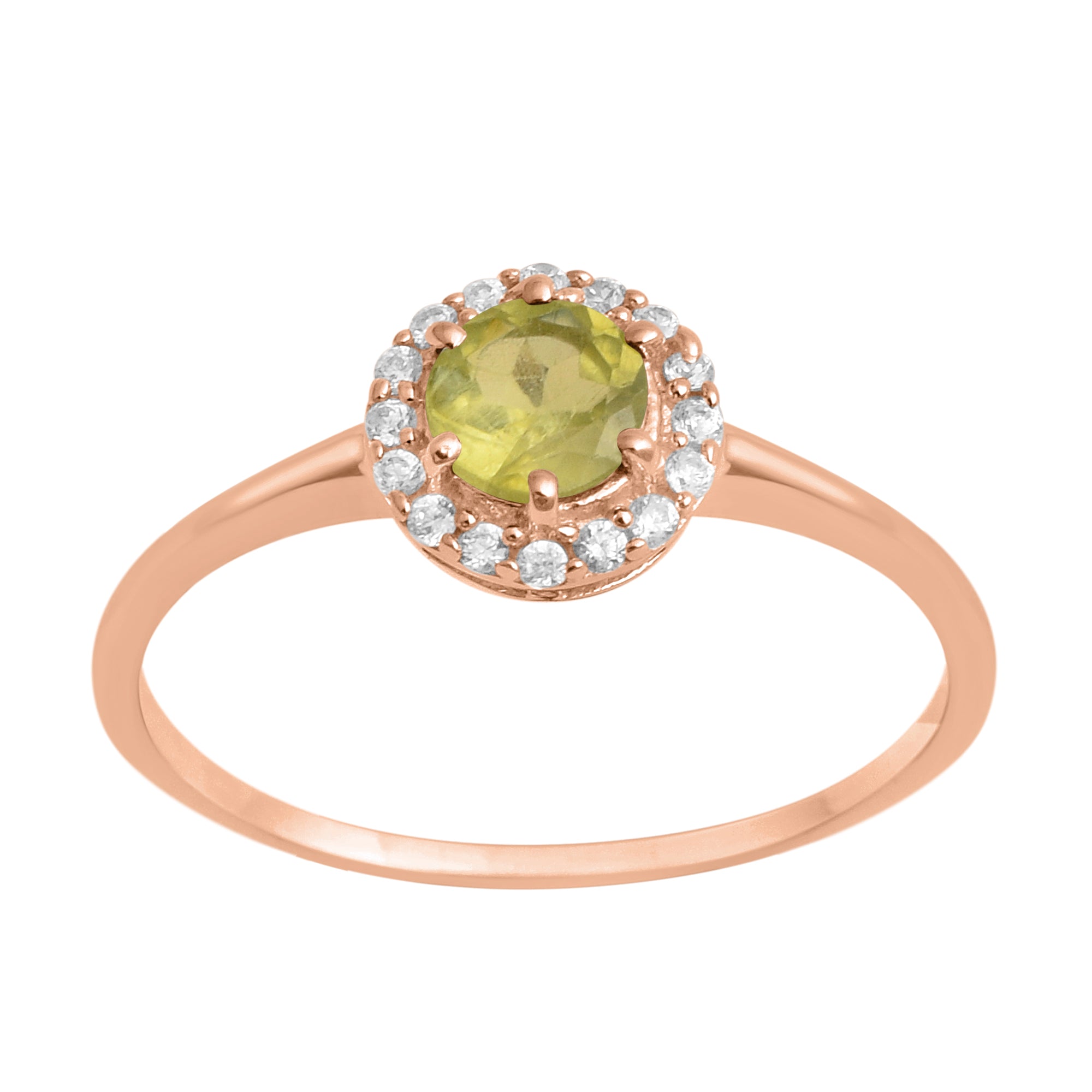 Peridot Solitaire Halo Ring - Sterling Silver