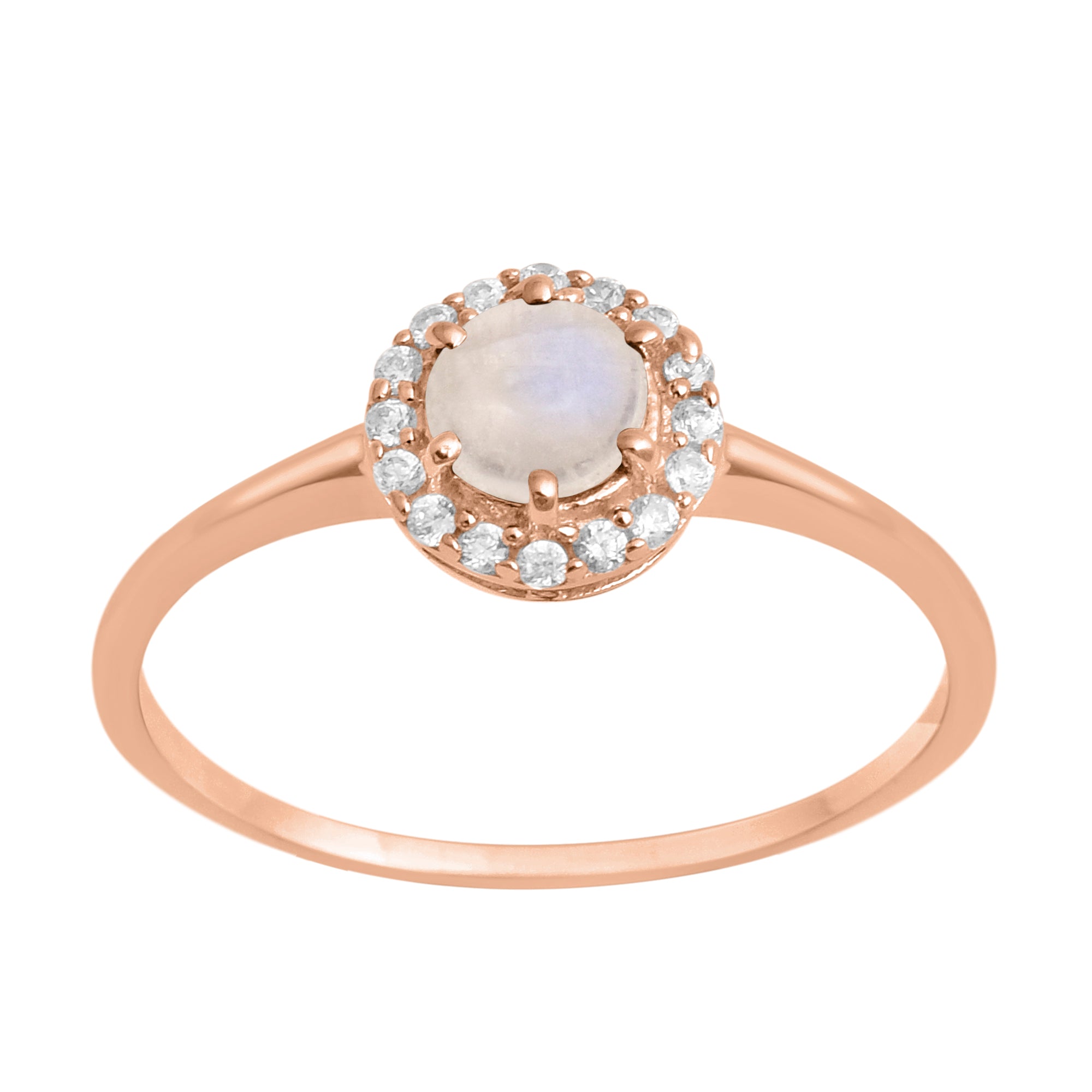 Moonstone Solitaire Halo Ring - Sterling Silver
