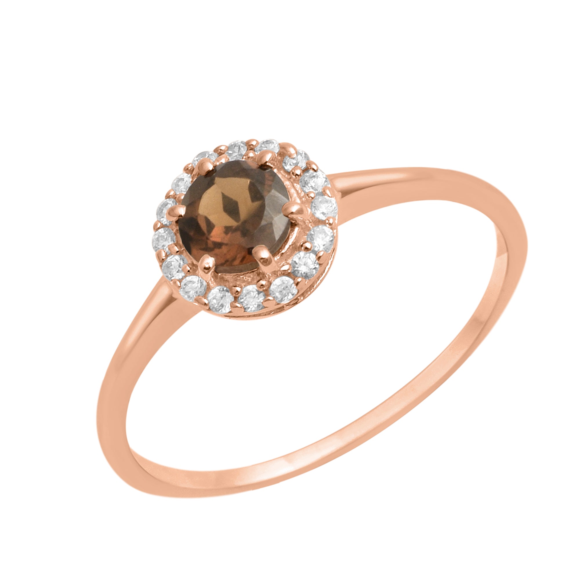 Smoky Quartz Solitaire Halo Ring - Sterling Silver