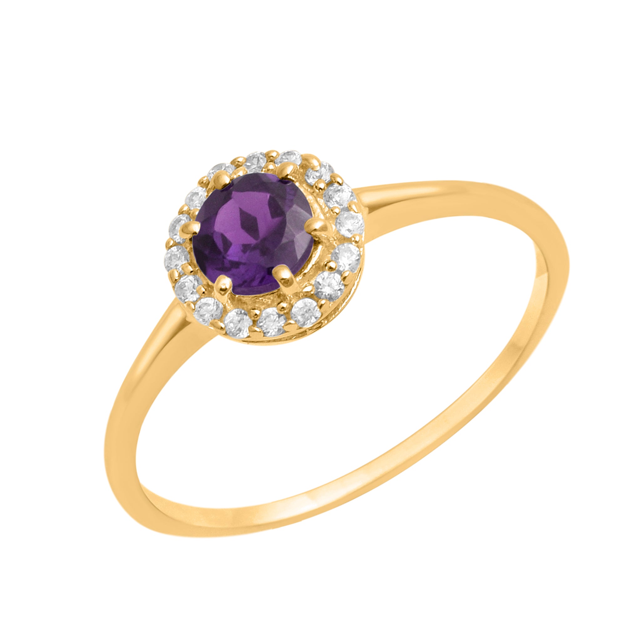 Amethyst Solitaire Halo Ring - Sterling Silver