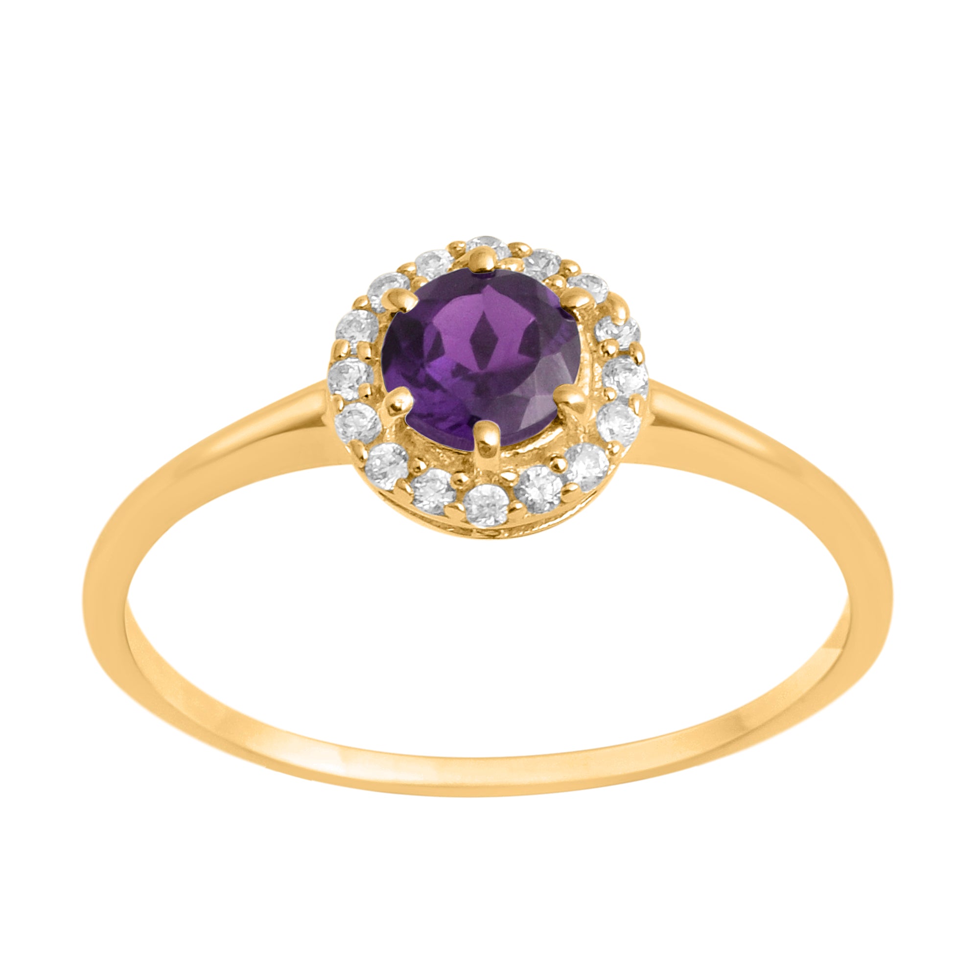 Amethyst Solitaire Halo Ring - Sterling Silver